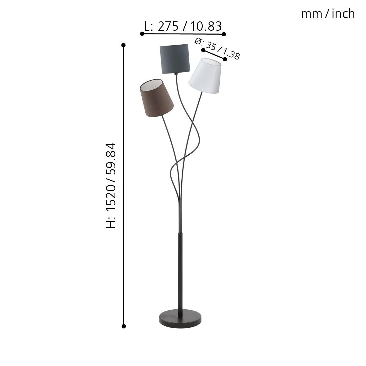 eglo maronda black 3 light floor lamp fabric shades kitchen lighting 