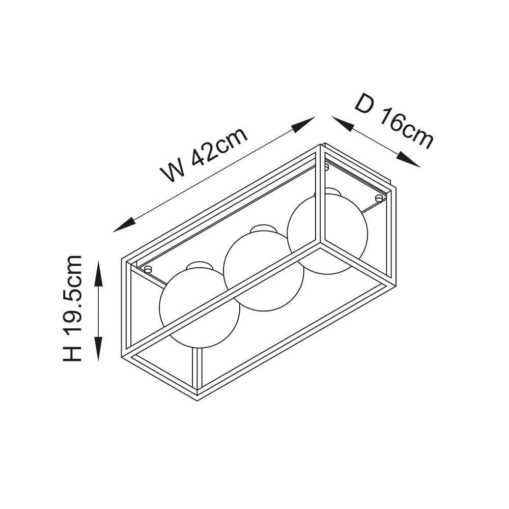 Trem Art Deco 3 Light Black & Glass Bathroom Ceiling Flush