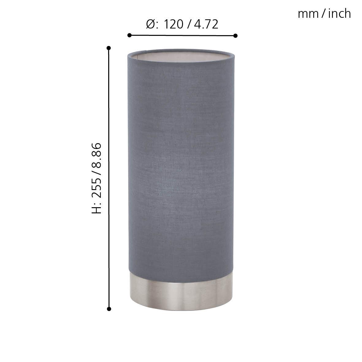 eglo pasteri nickel grey fabric cylindrical table lamp living room close up