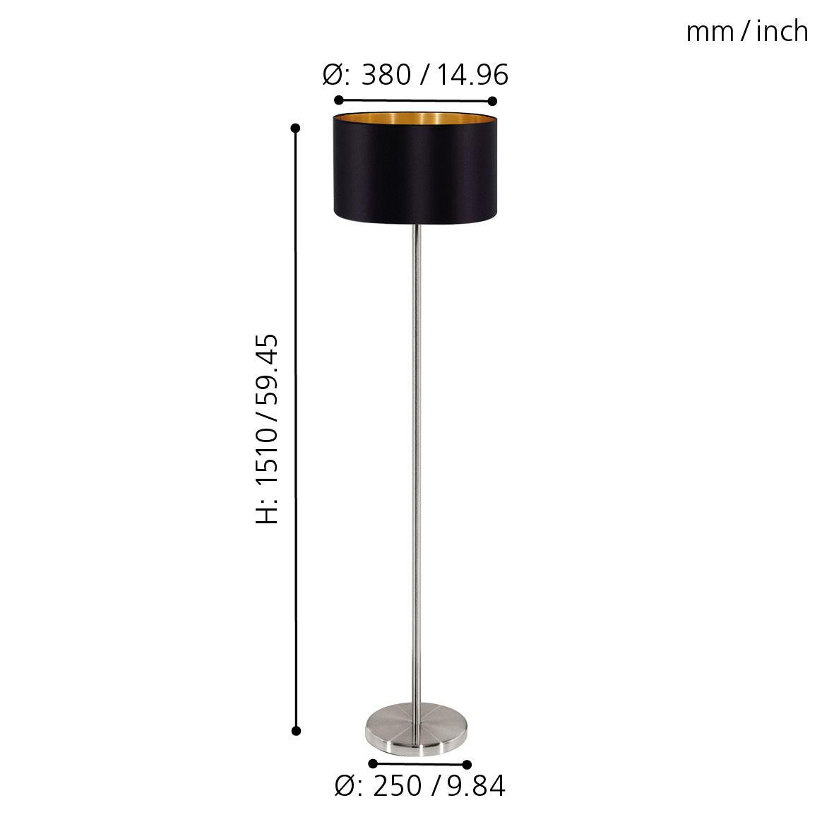 eglo maserlo nickel floor lamp with black gold fabric shade Kitchen Lighting Close Up