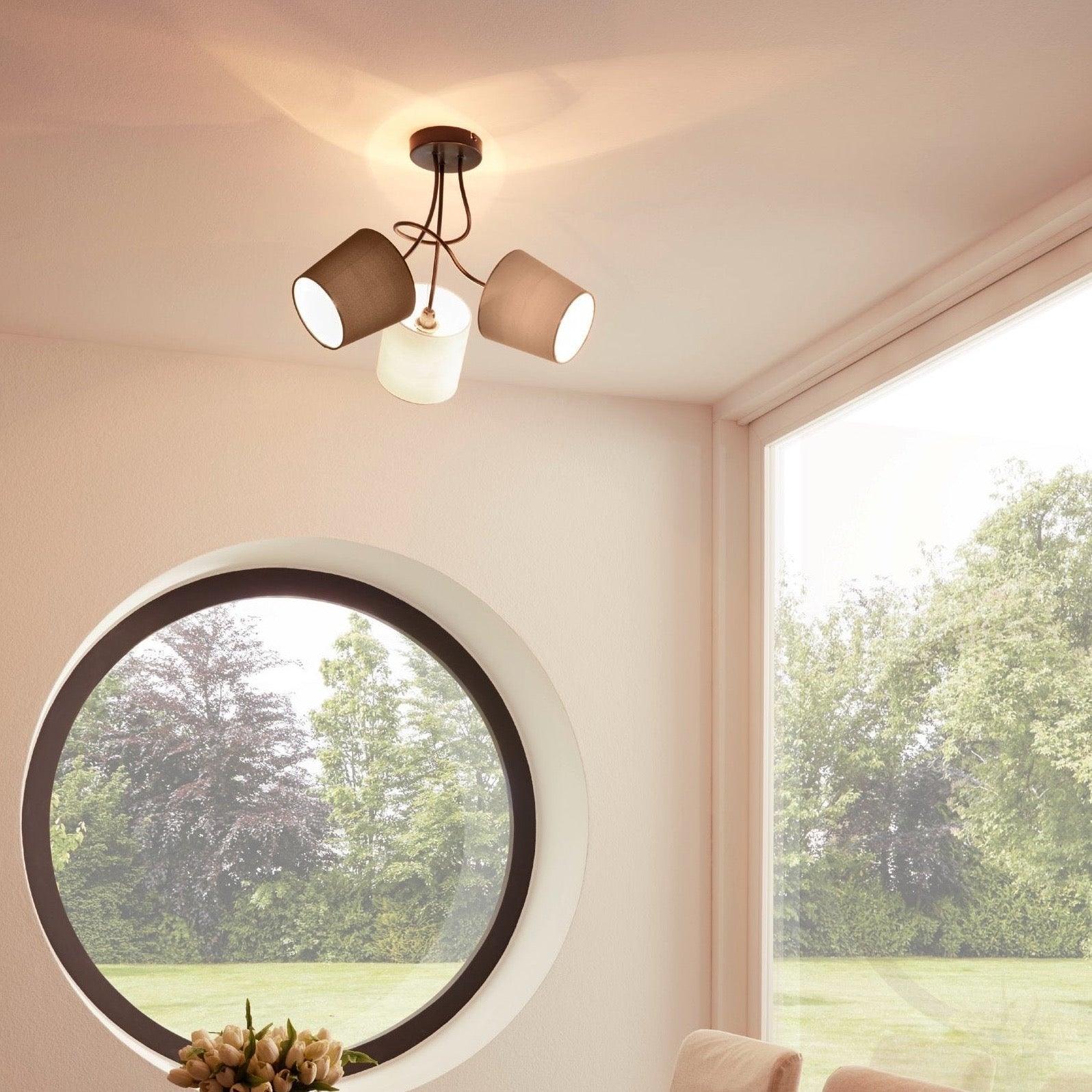 eglo almeida 3 light semi flush grey white brown shades