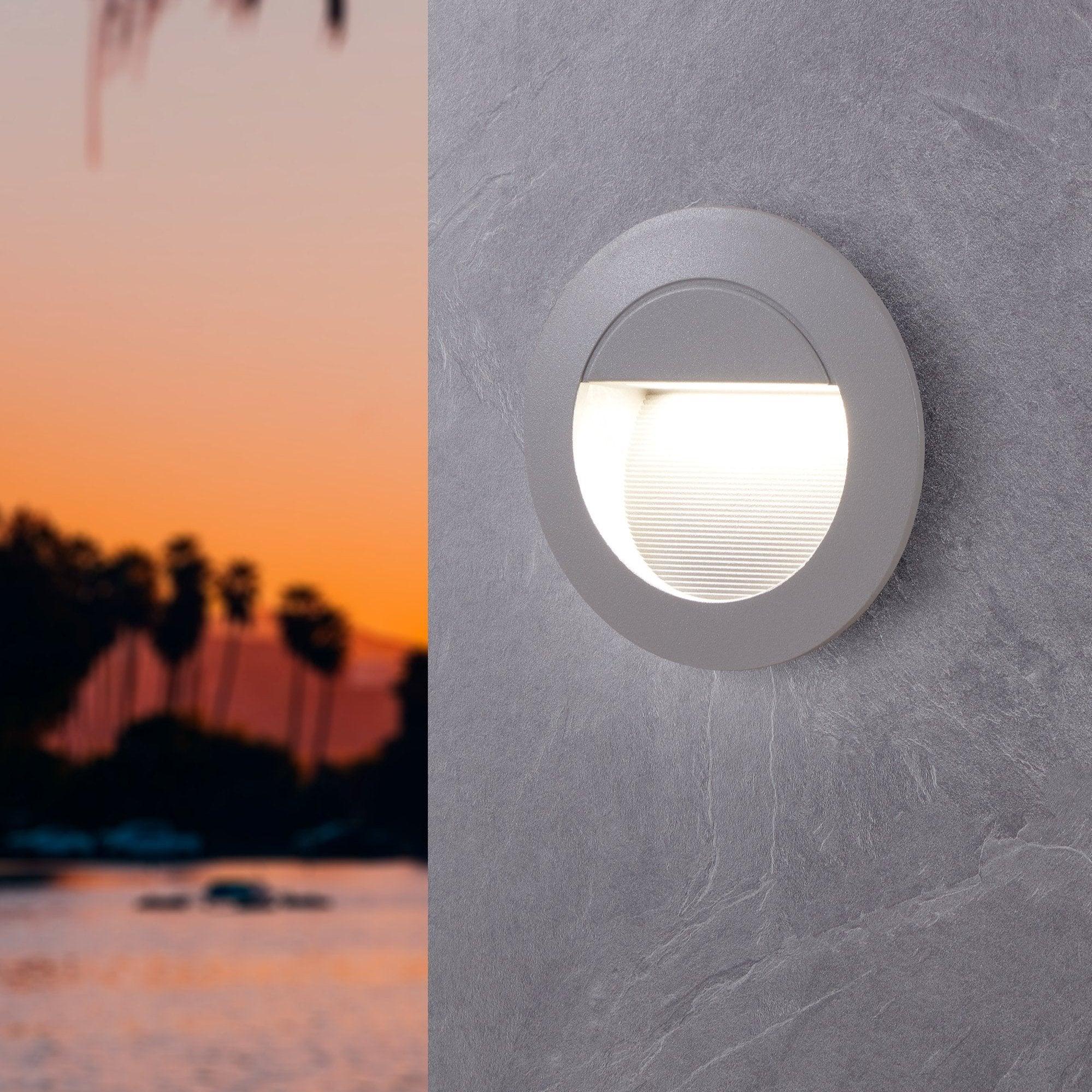 eglo zimba led silver outdoor round recessed wall light