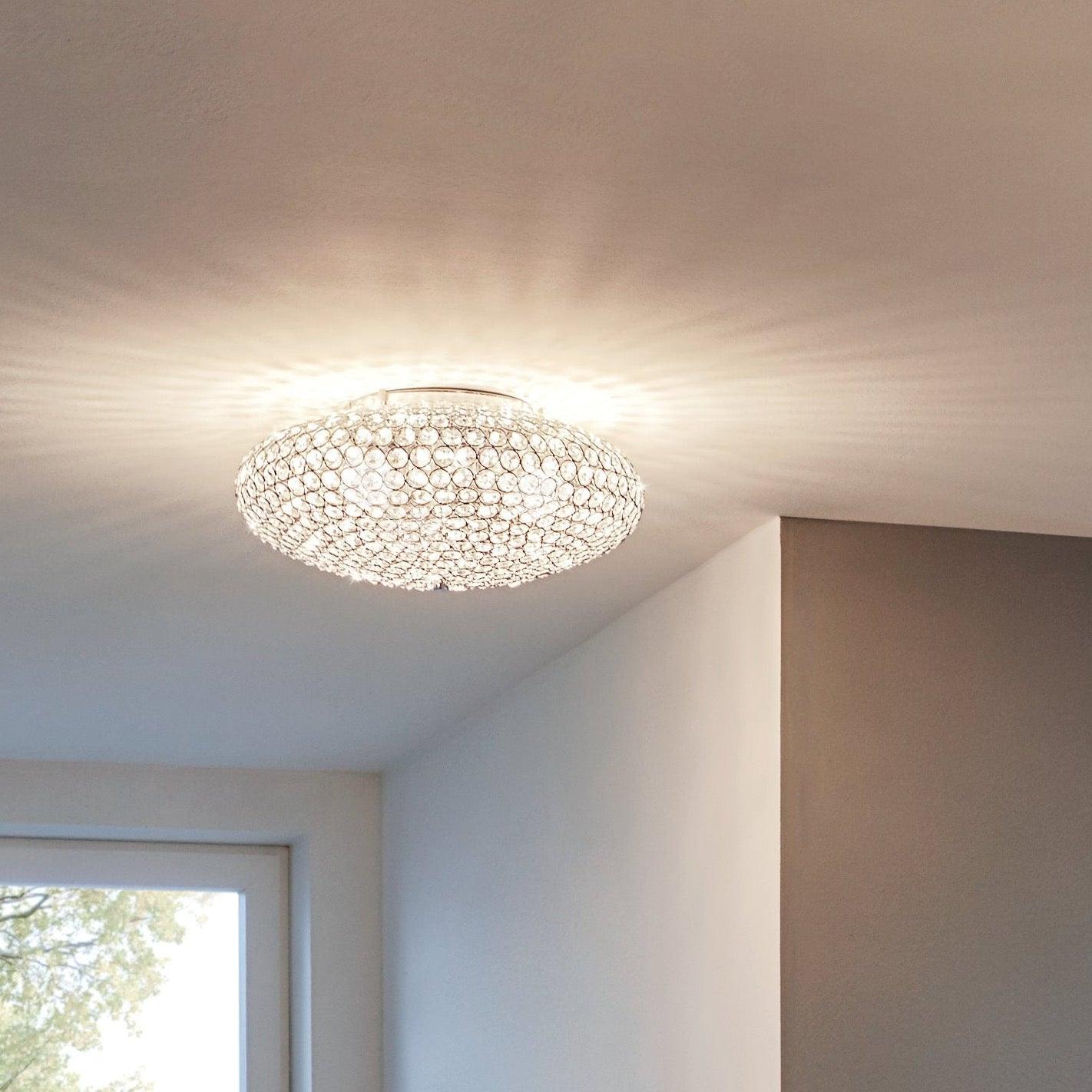 eglo clemente flush chrome clear glass crystals ceiling light 35cm kitchen lighting 