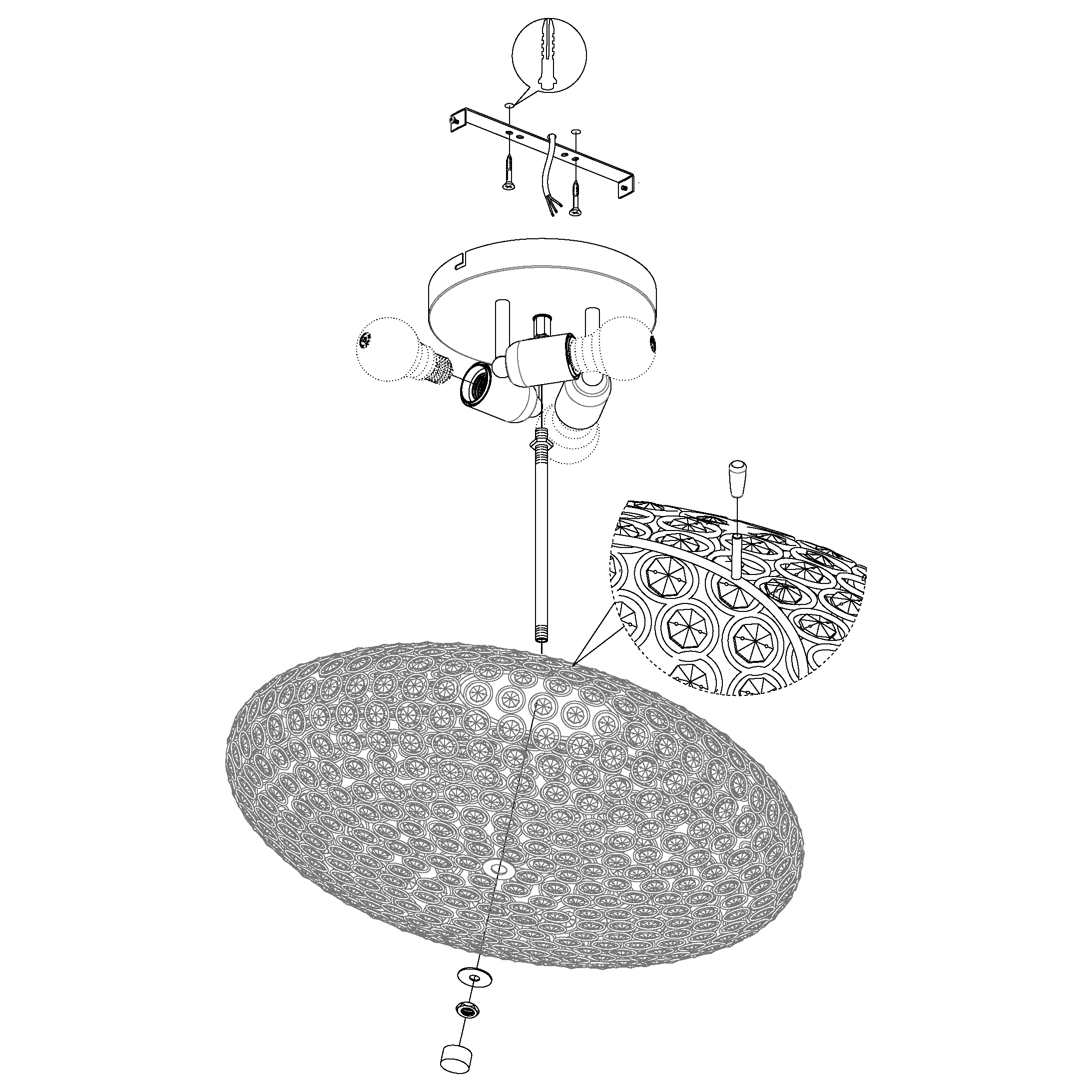 eglo clemente chrome clear glass crystals ceiling flush 45cm Kitchen Lighting Close Up