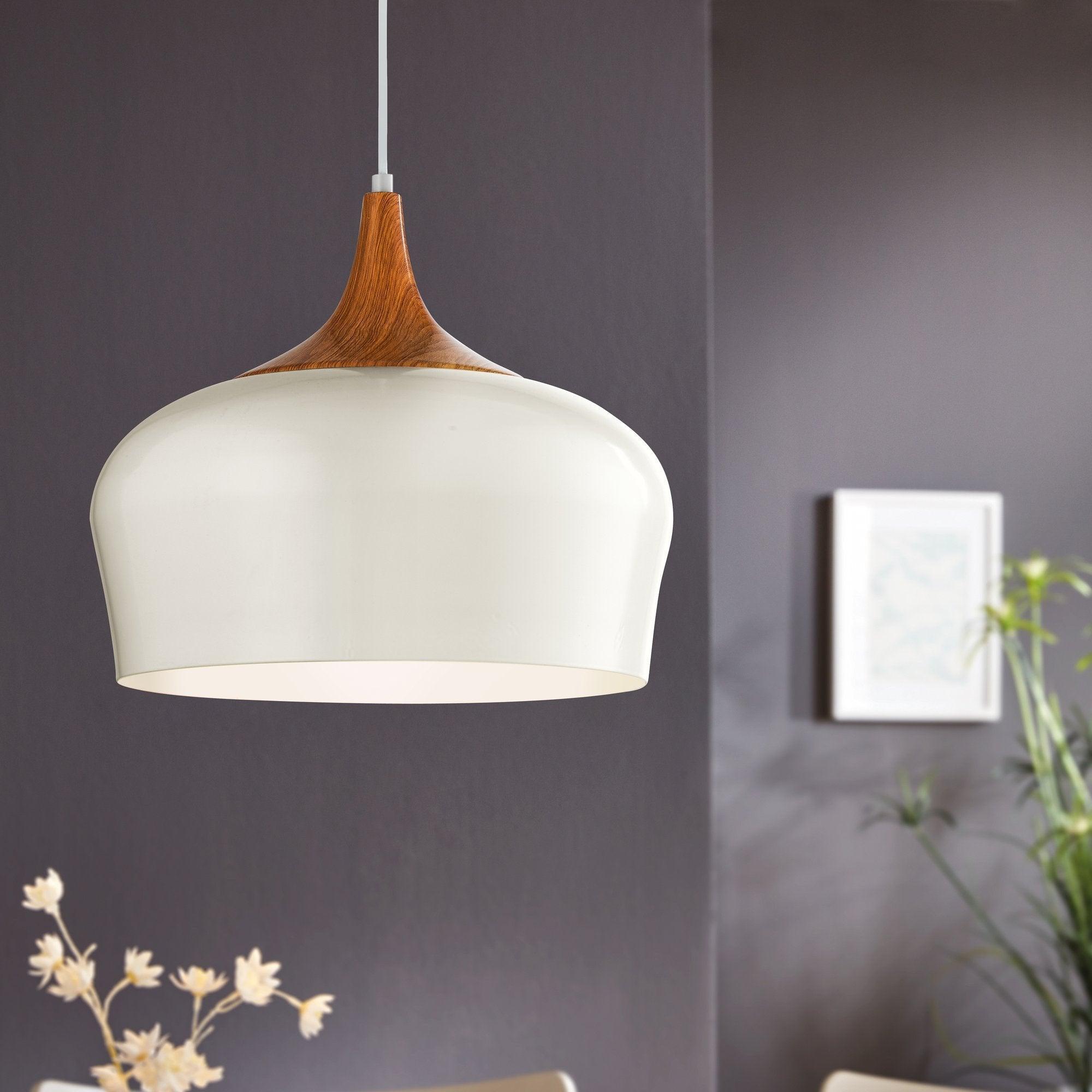 eglo obregon cream metal wood accent ceiling pendant living room close up