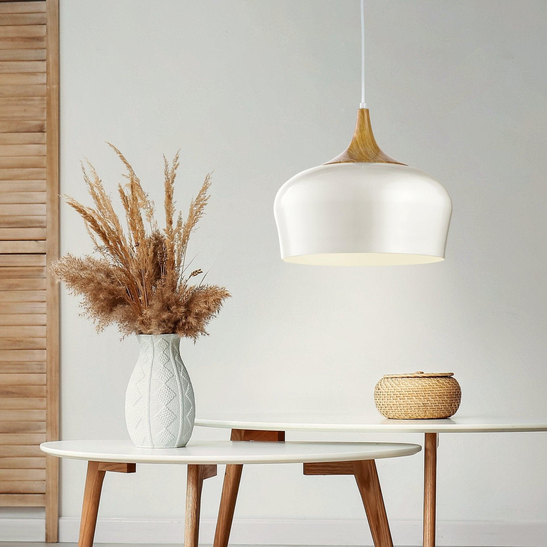 eglo obregon cream metal wood accent ceiling pendant living room image