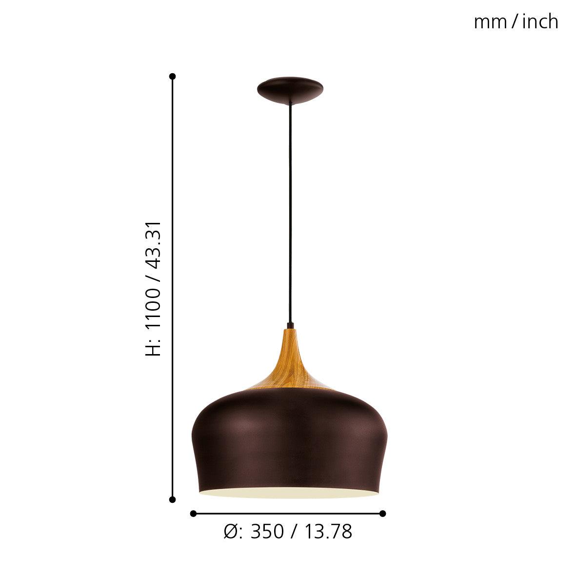 eglo obregon brown metal wood accent ceiling pendant living room close up