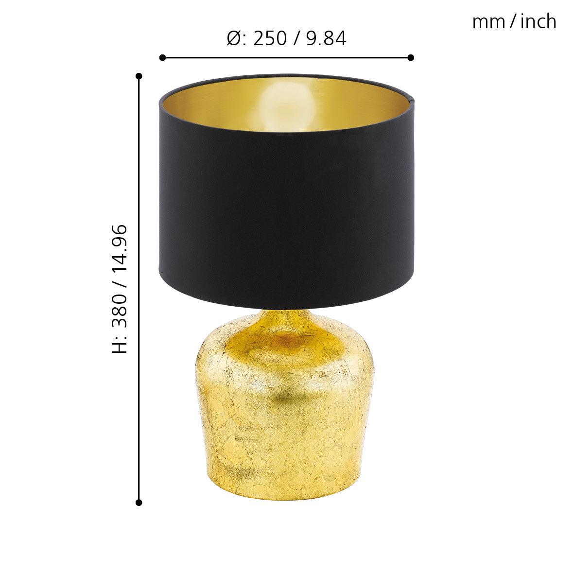 eglo manalba gold table lamp black shade living room close up