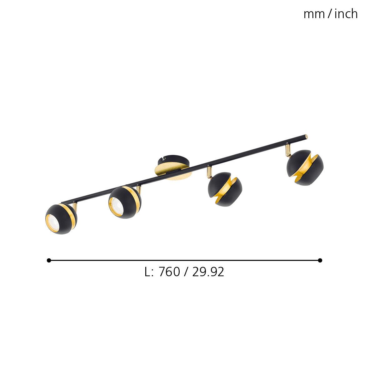 eglo nocito gold black 4 light bar spotlight living room close up