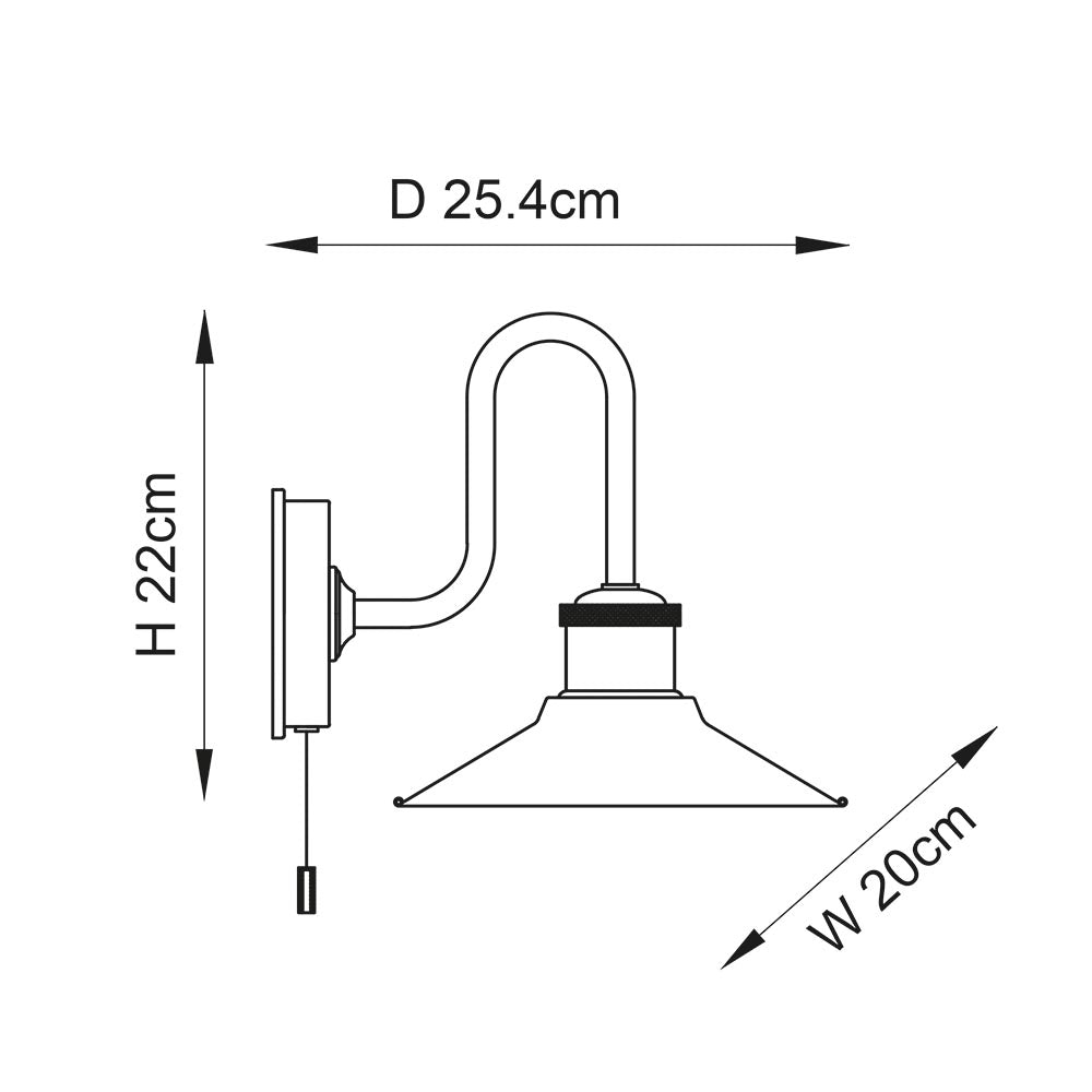 Boscombe Chrome Fisherman Bathroom Wall Light - Pull Cord