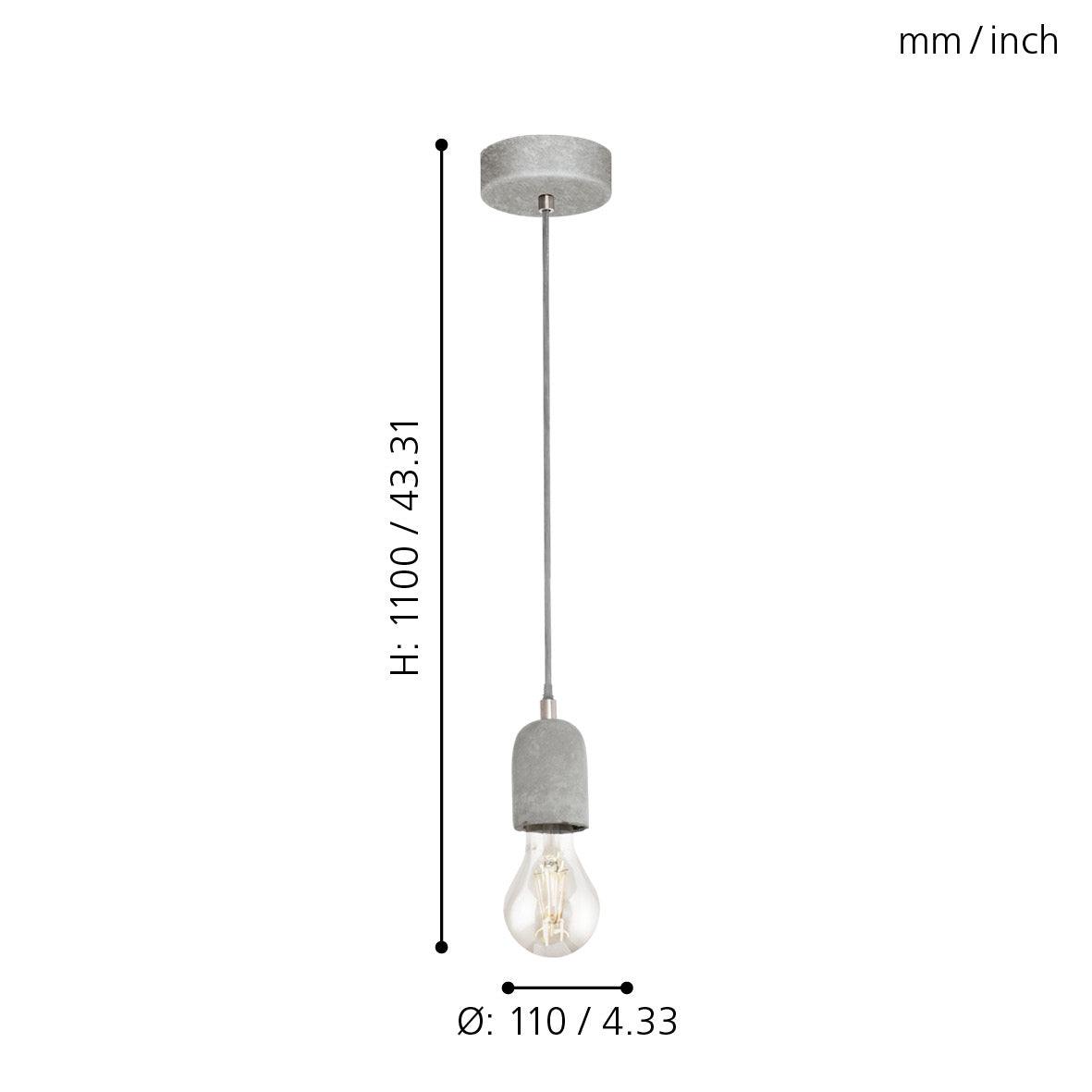 eglo silvares concrete holder clear cable ceiling pendant living room close up