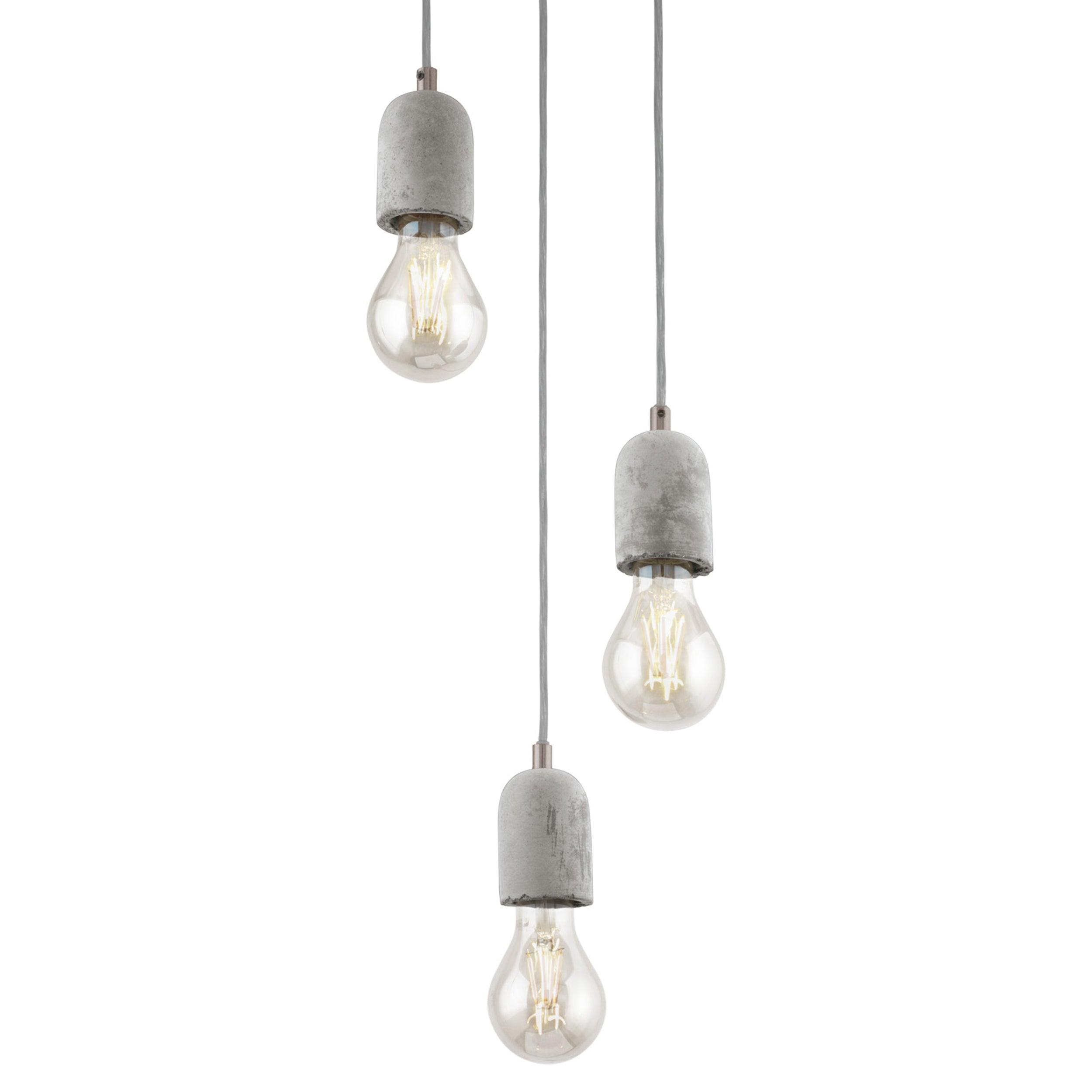 eglo silvares 3 light concrete holder clear cable ceiling pendant
