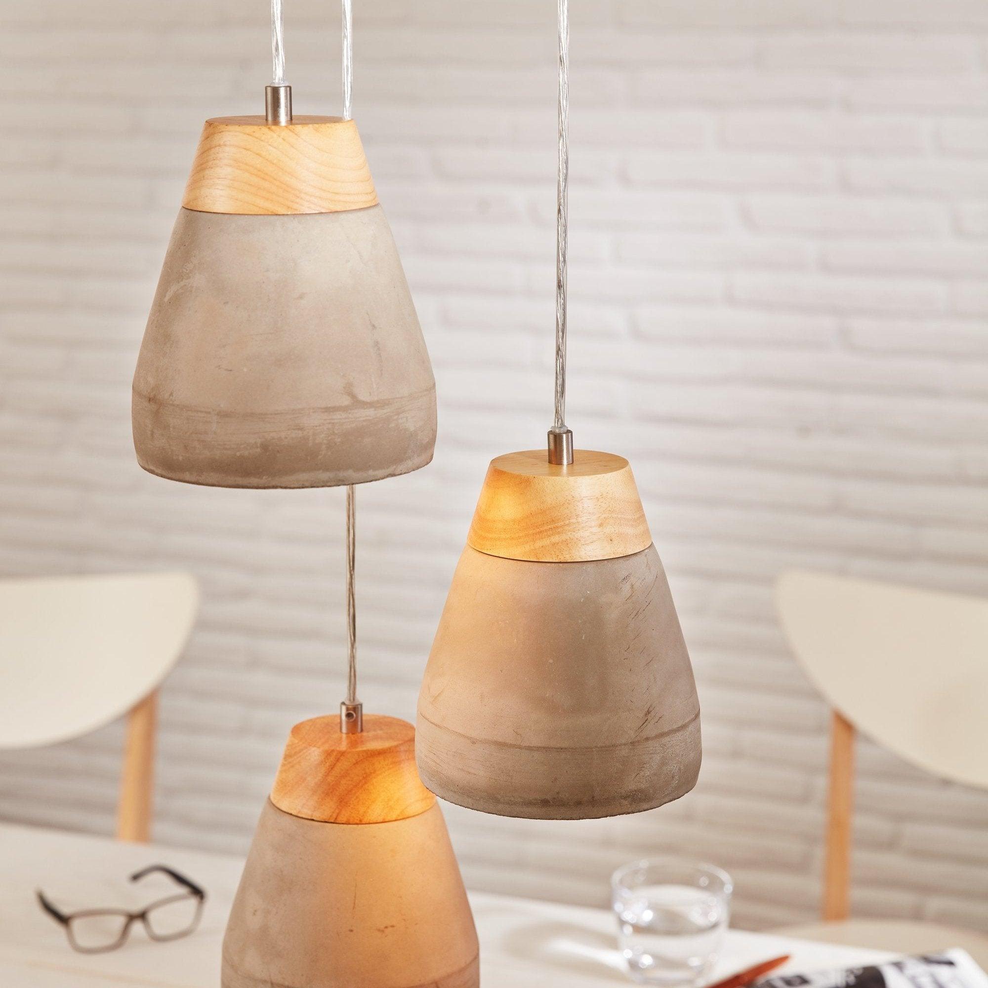 eglo tarega concrete wood lampshade ceiling pendant
