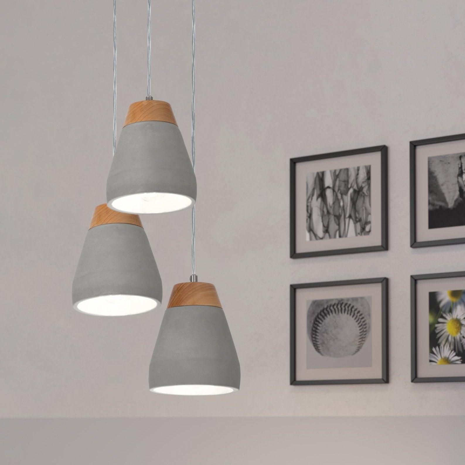 eglo tarega concrete wood 3 light lampshade ceiling pendant