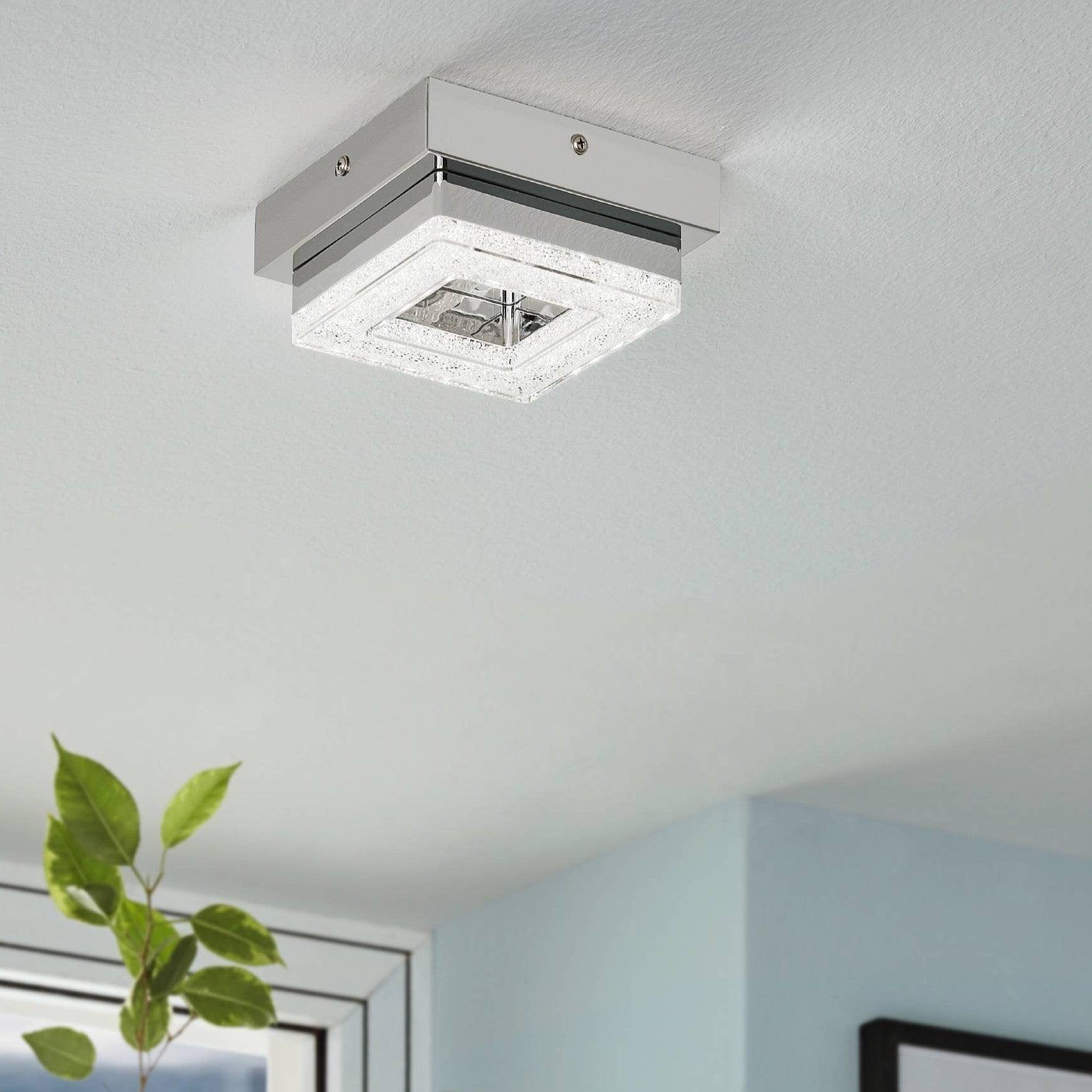 eglo fradelo square led chrome glass crystal ceiling flush