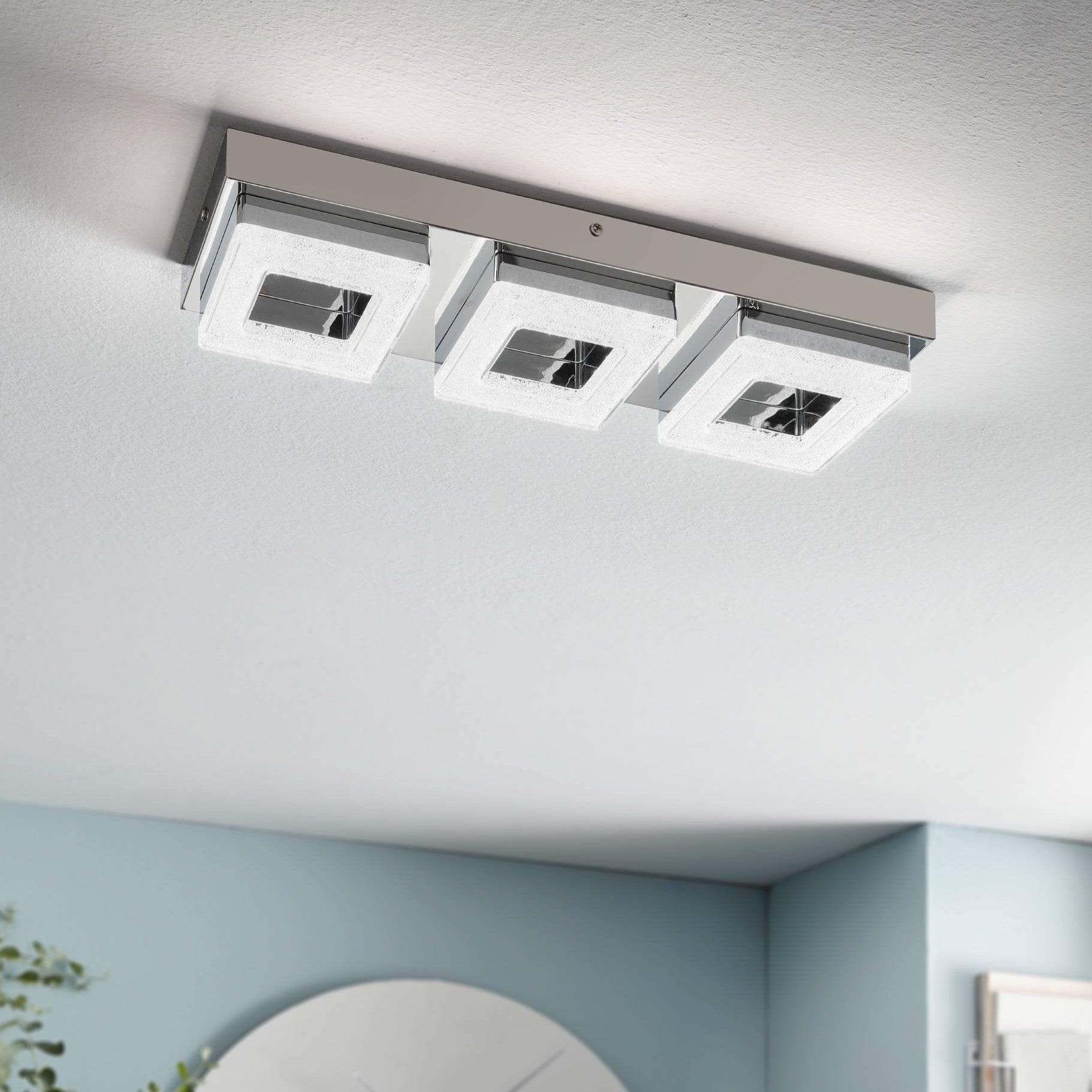 eglo fradelo 3 light led chrome glass crystal ceiling flush
