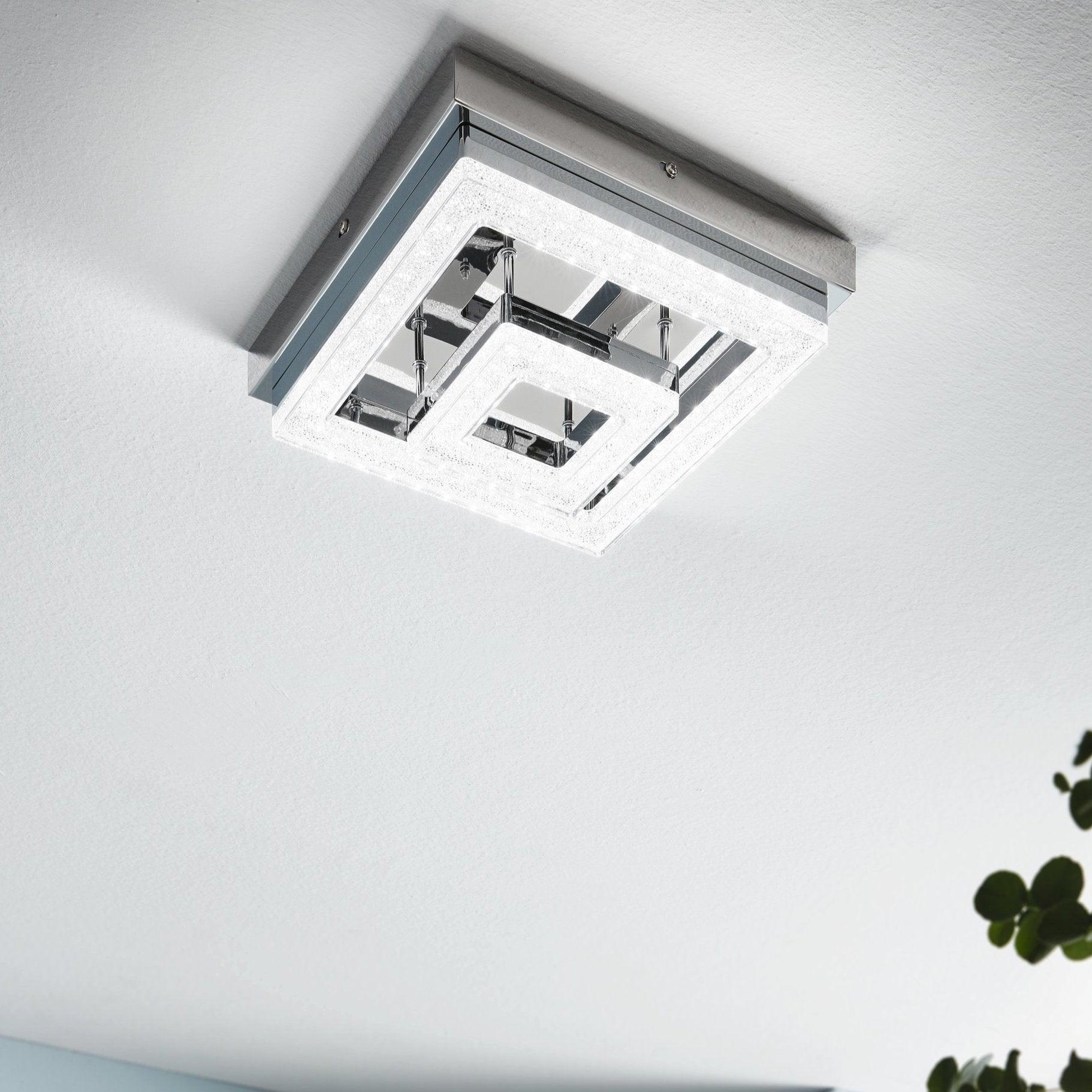 eglo fradelo led chrome glass crystal square flush ceiling light 26cm