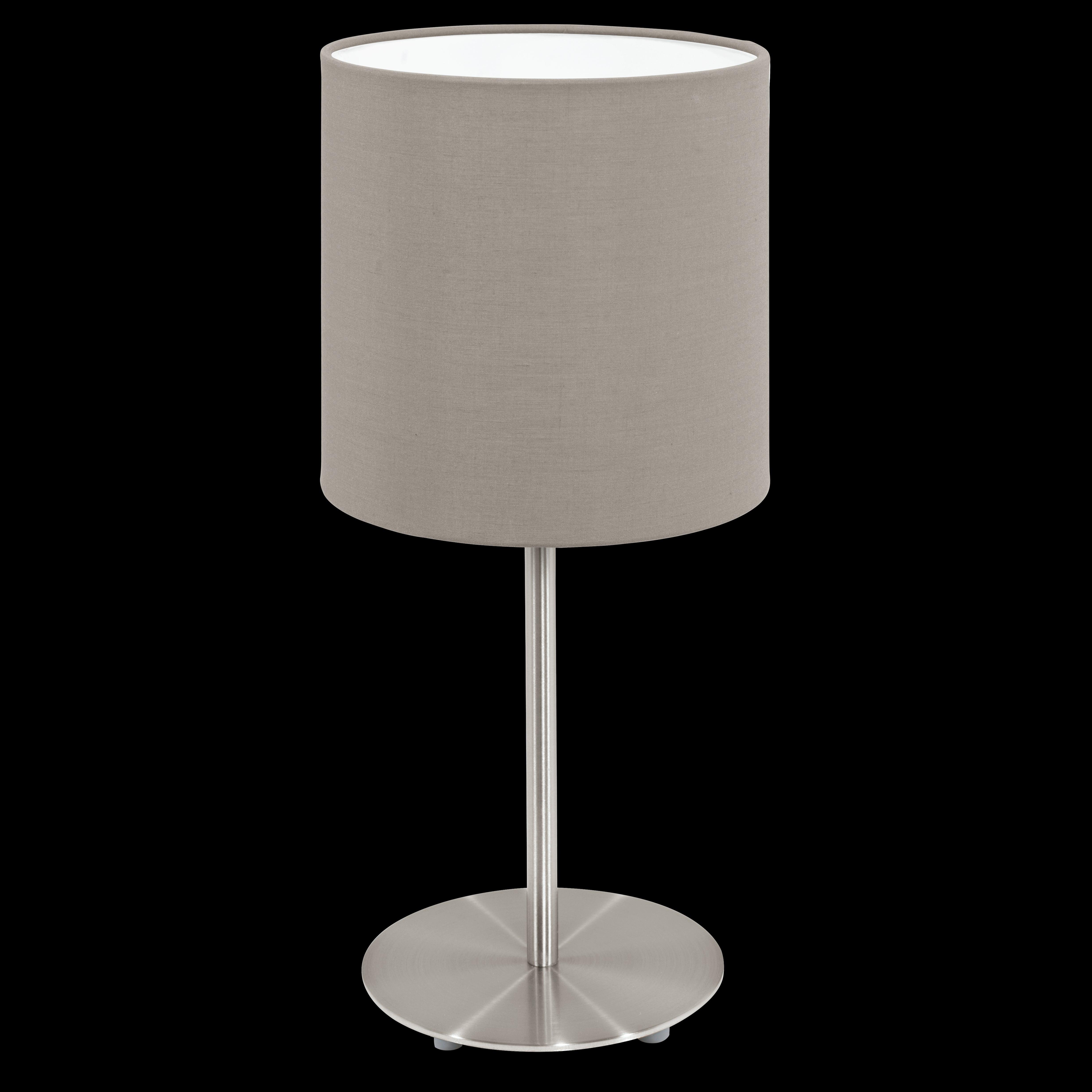 eglo pasteri nickel table lamp taupe shade living room close up