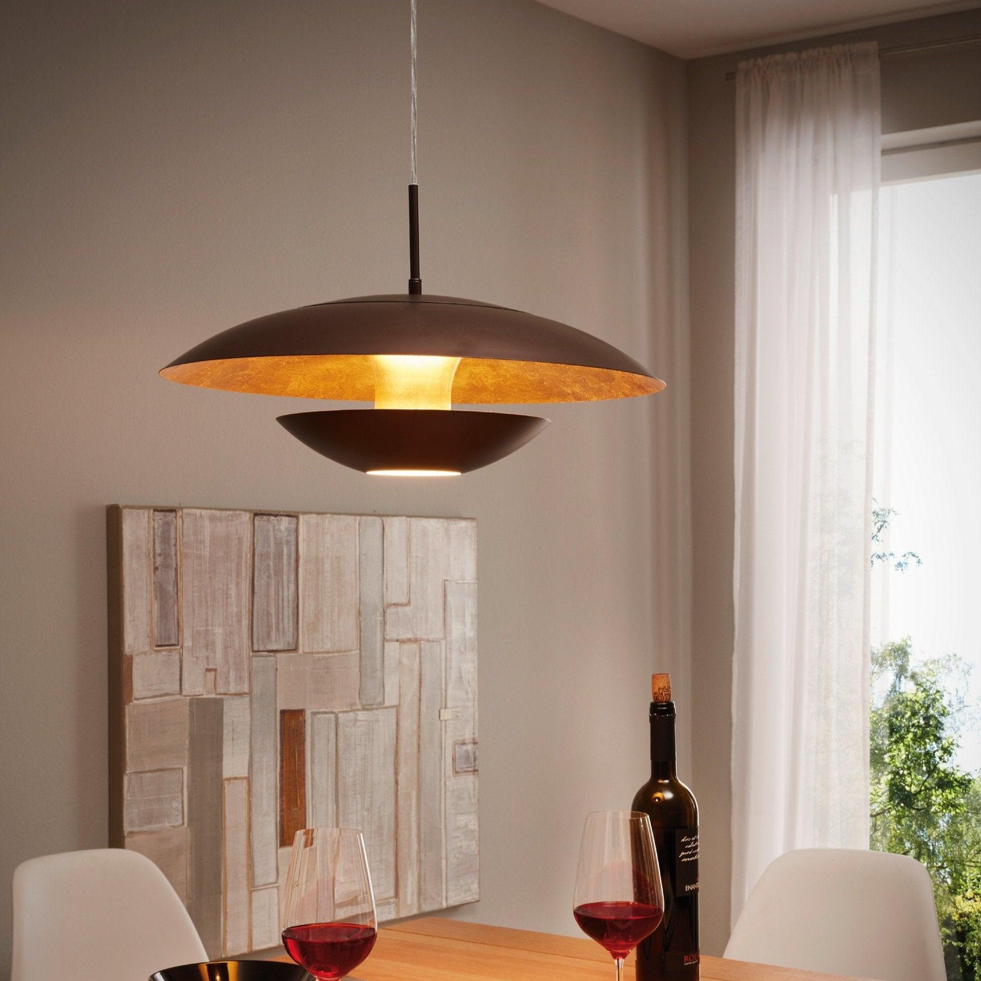 eglo nuvano black gold metal ceiling pendant living room close up