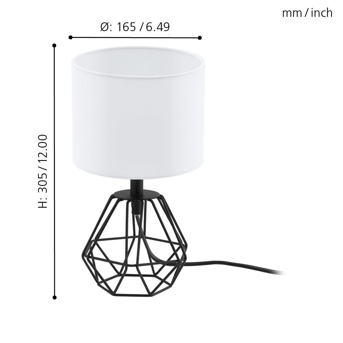 eglo carlton 2 black gaged table lamp white shade living room close up