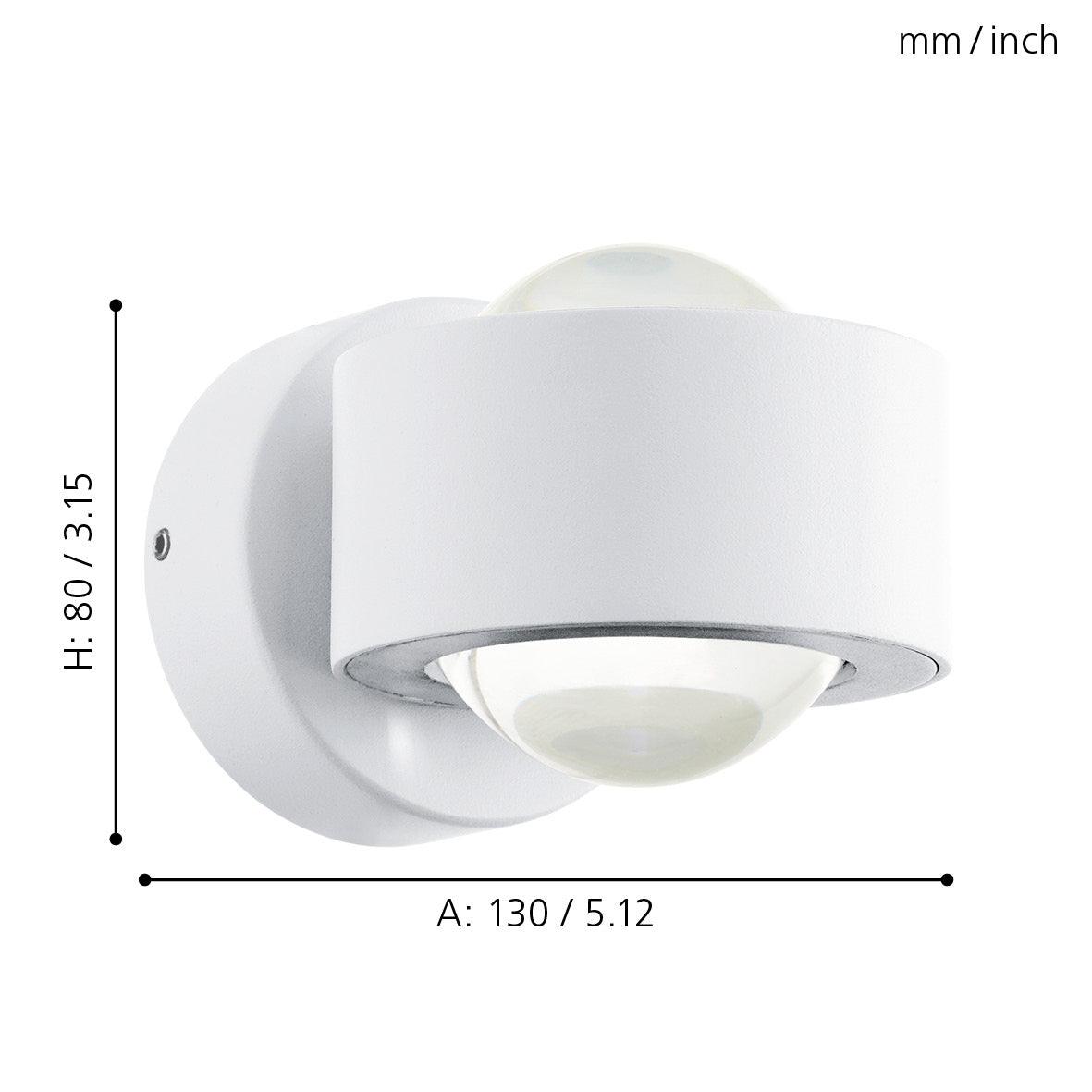 eglo ono 2 white led up down wall light living room close up