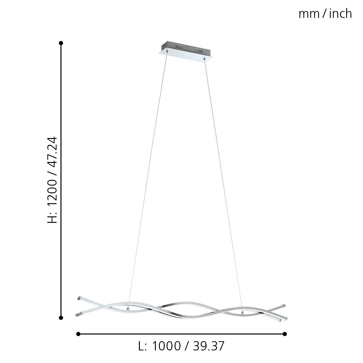 eglo lasana 2 led chrome curved ceiling pendant 100cm kitchen lighting 