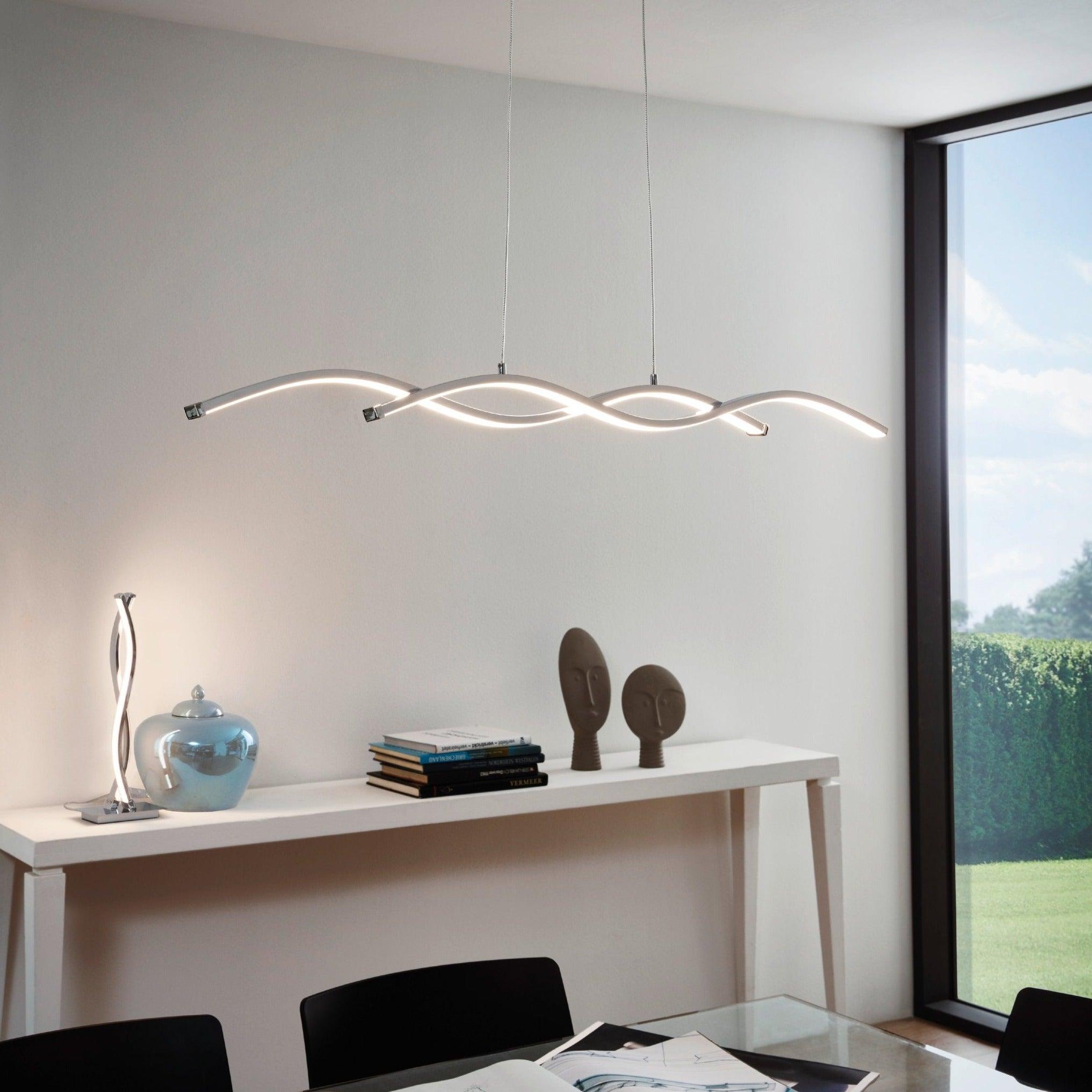 eglo lasana 2 led chrome curved ceiling pendant 87cm