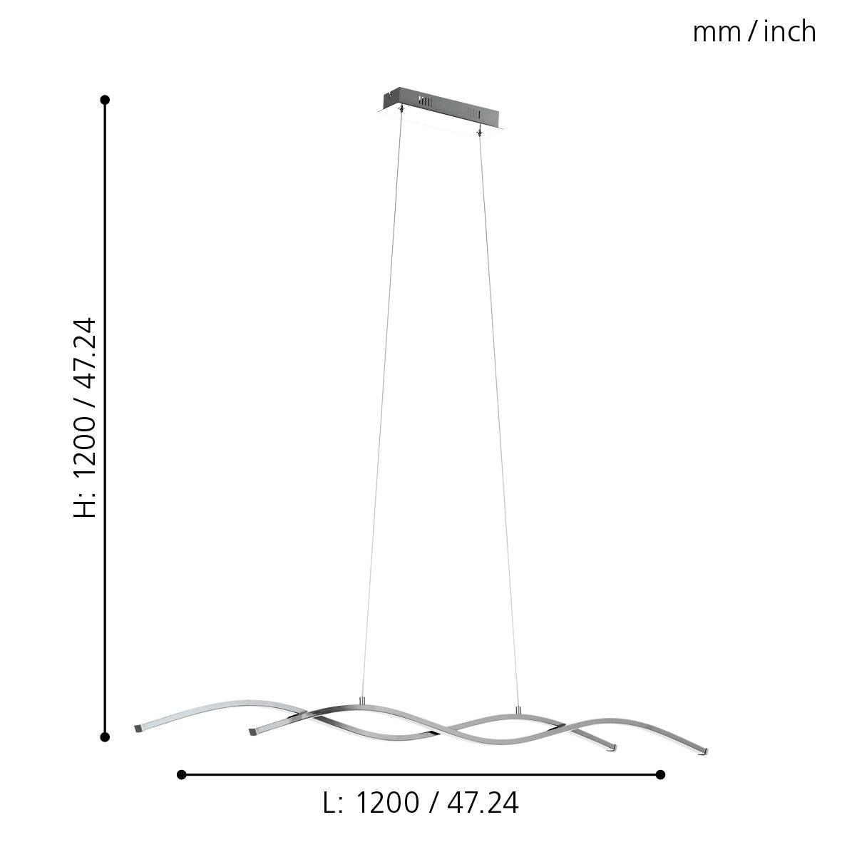 eglo lasana 2 led chrome curved ceiling pendant 120cm Kitchen Lighting Close Up