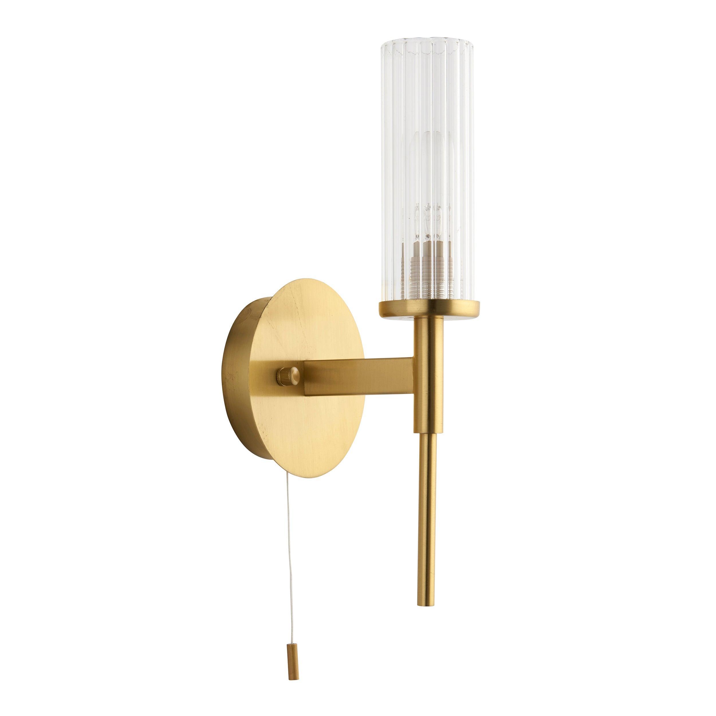 Talo Brass & Ribbed Cylinder Glass Shaded Bathroom Wall Light-WAREHOUSE-40-290626