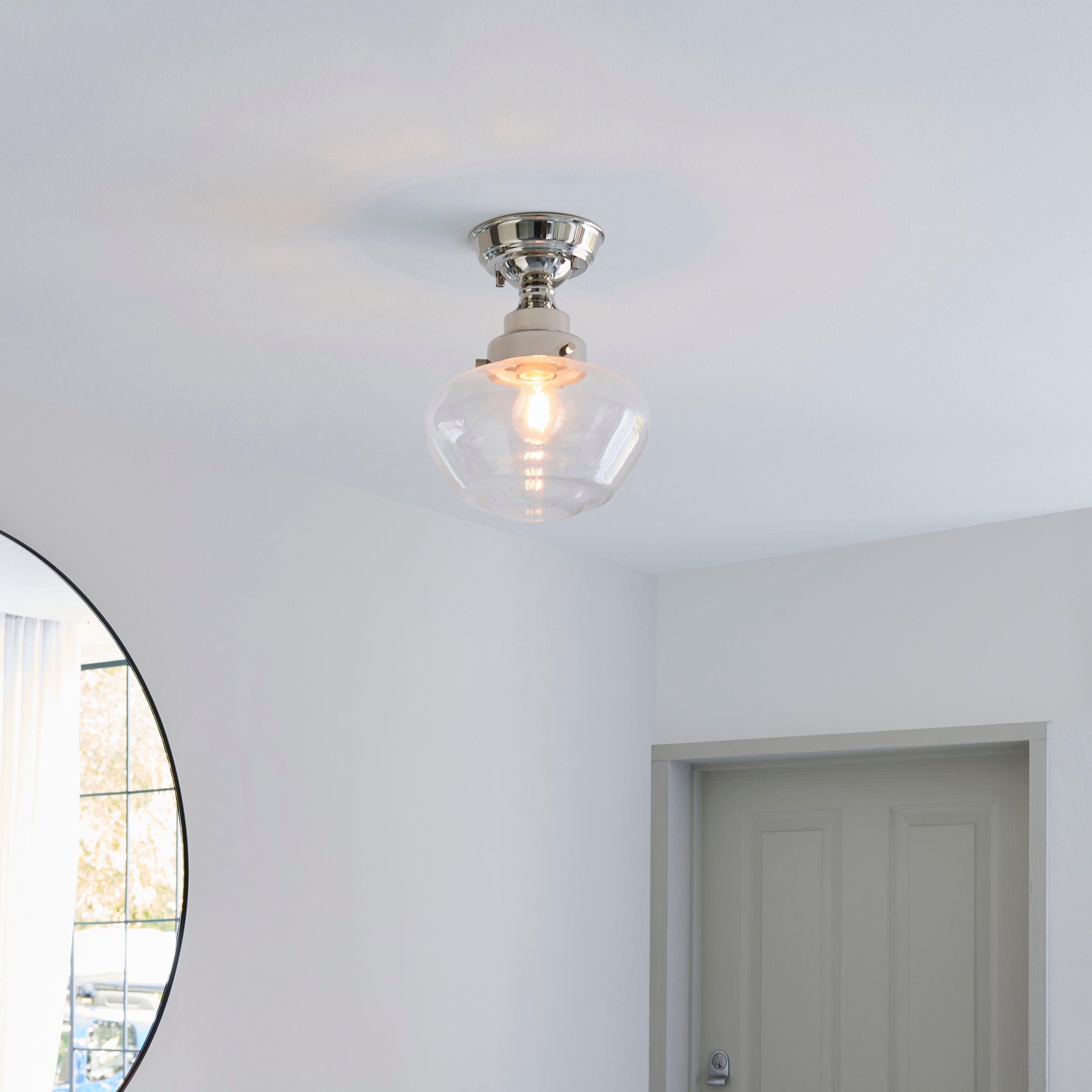 Camberley Nickel School House Semi Flush Ceiling Light