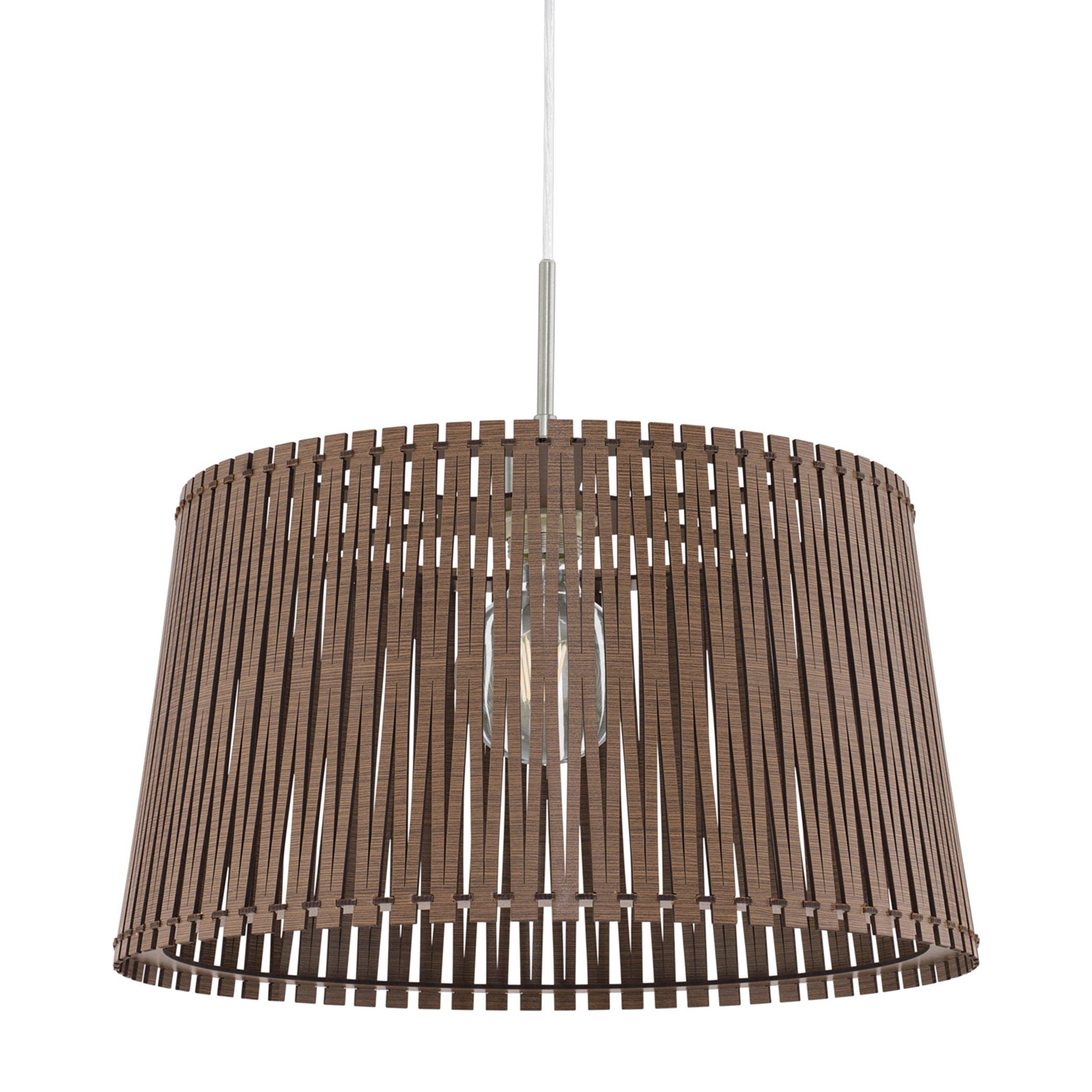 eglo sendero brown wooden slat lampshade pendant Kitchen Lighting Close Up