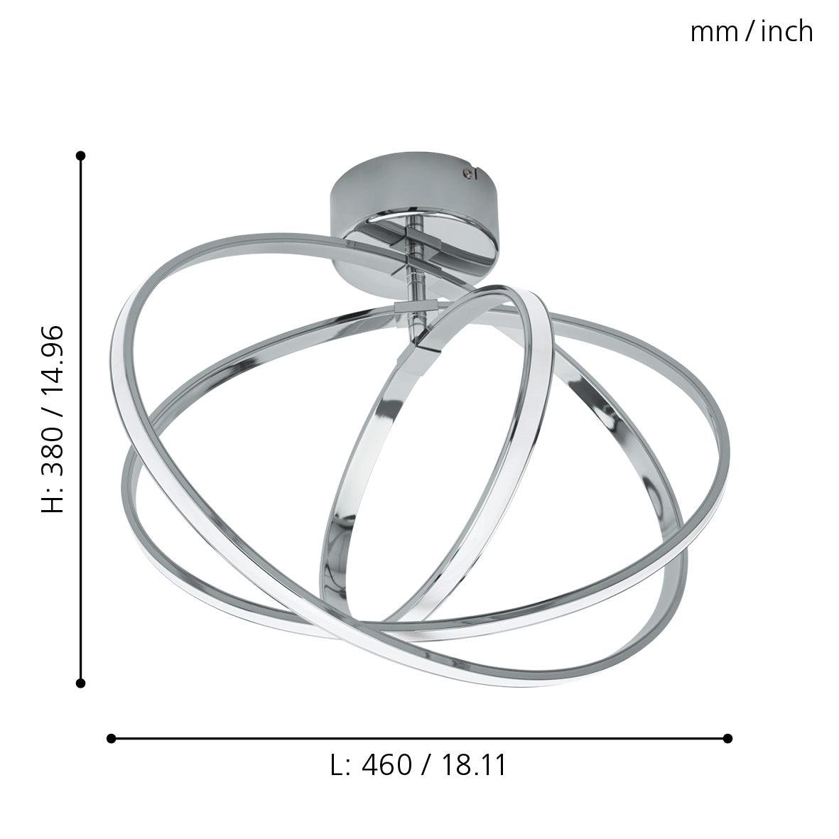 eglo selvina flush 3 ring led chrome ceiling light living room close up
