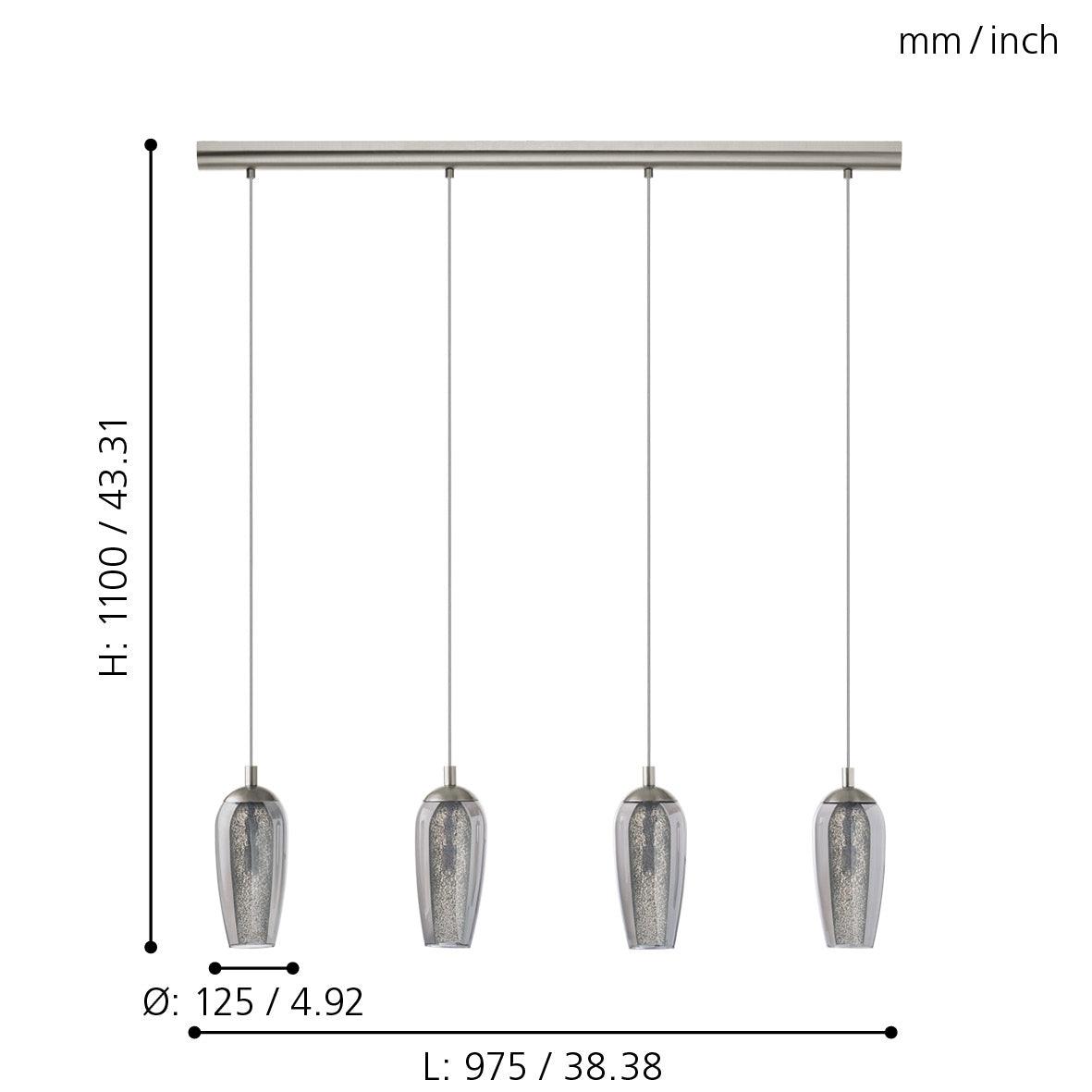 eglo farsala 4 light smoked black clear glass ceiling pendant living room close up