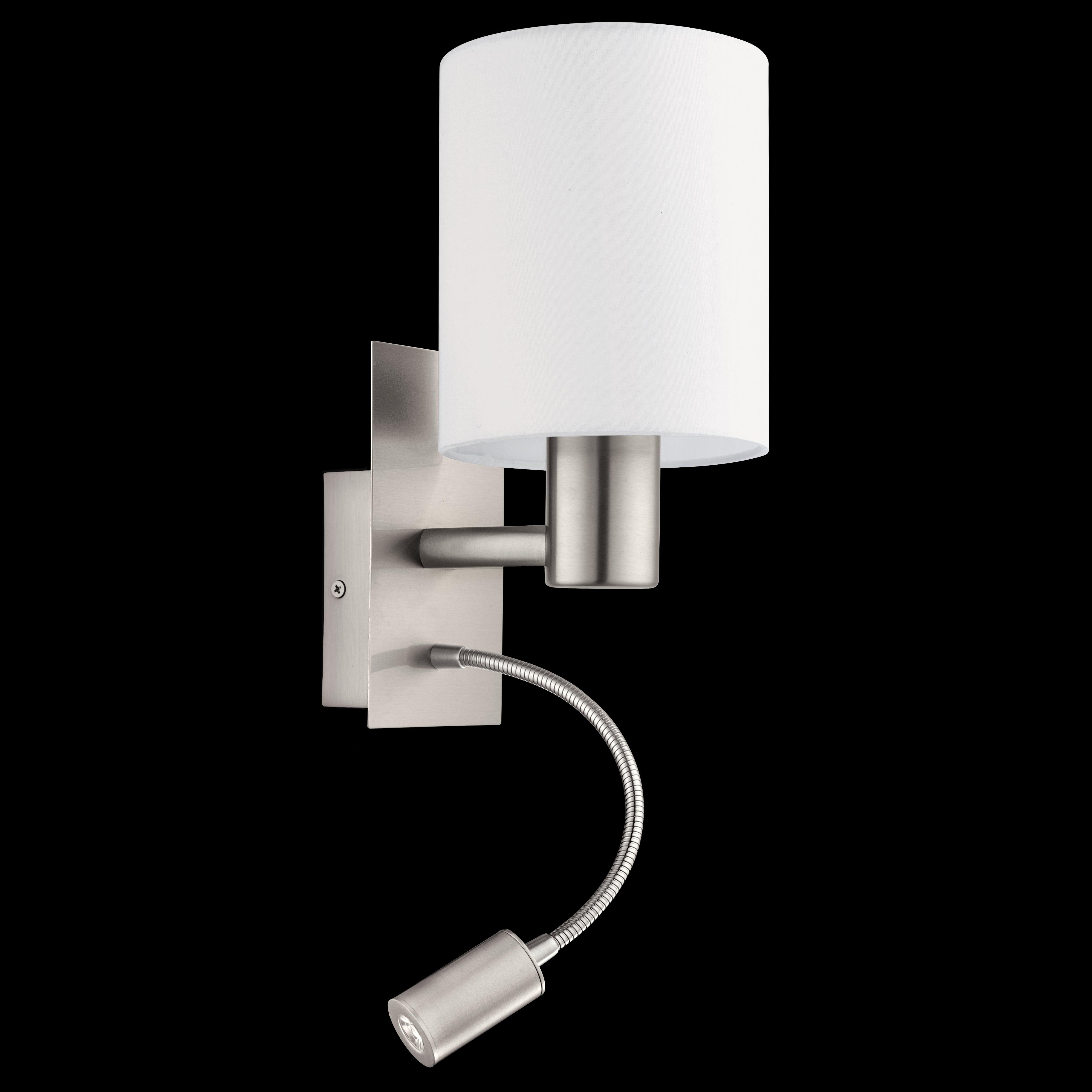 eglo pasteri nickel white shade wall light with reading light living room image