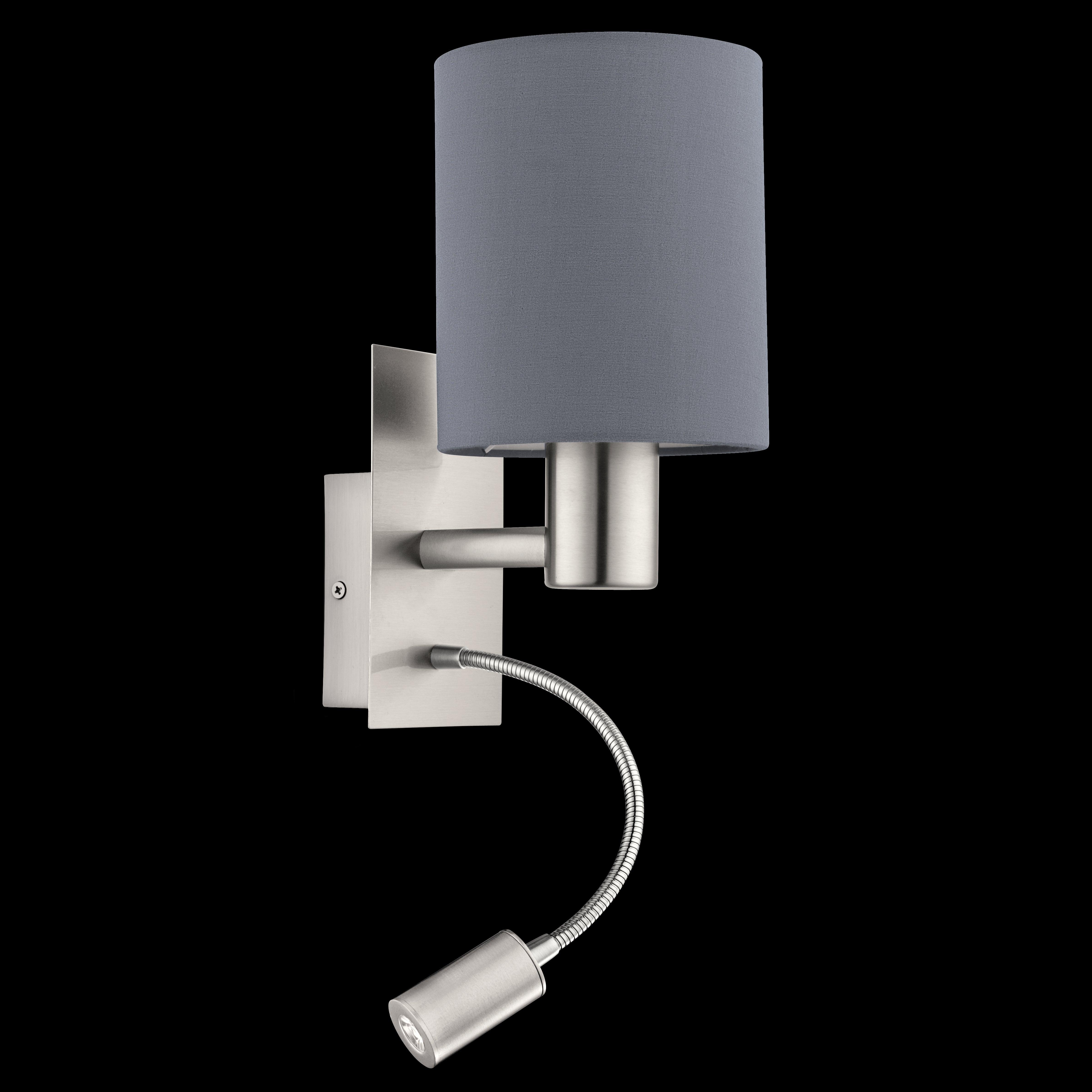 eglo pasteri nickel grey shade wall light with reading light living room image