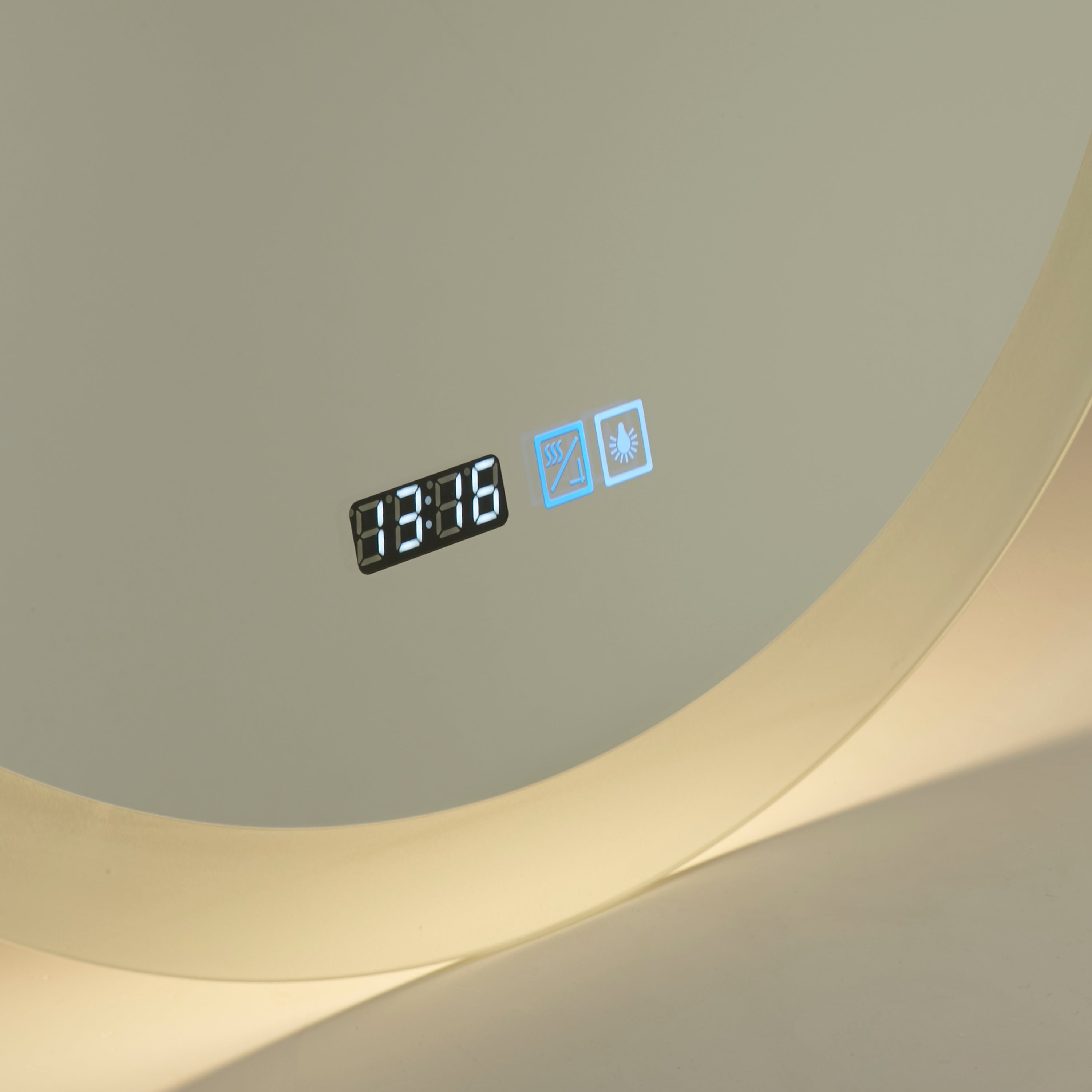 Searchlight Round Bathroom Mirror With Digital Clock & Demister Pad