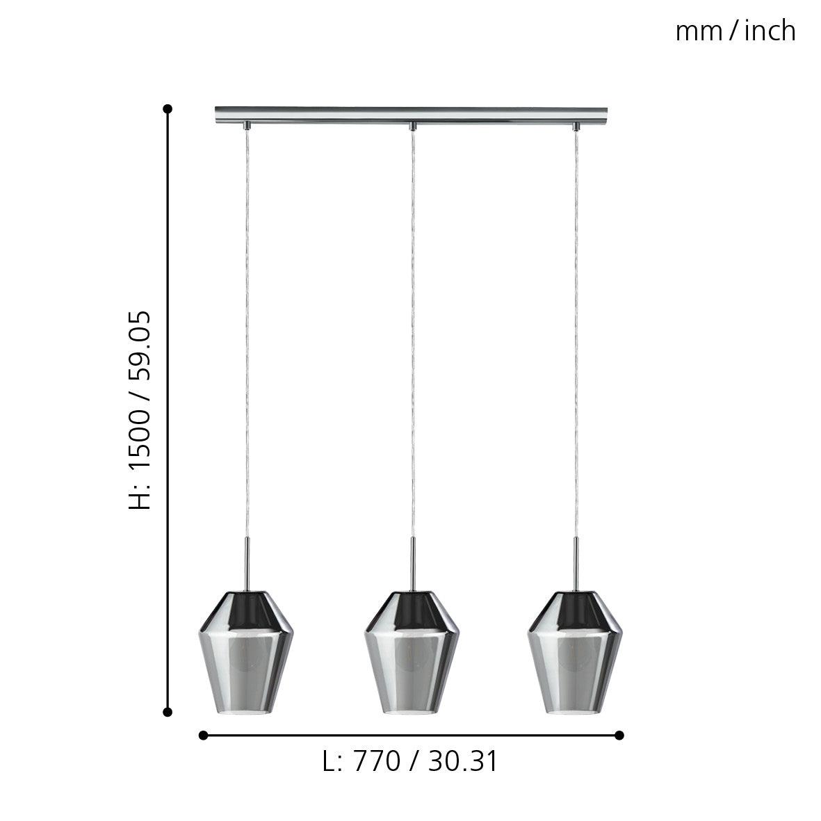 eglo murmillo 3 light conical smoked black glass pendant Kitchen Lighting Close Up