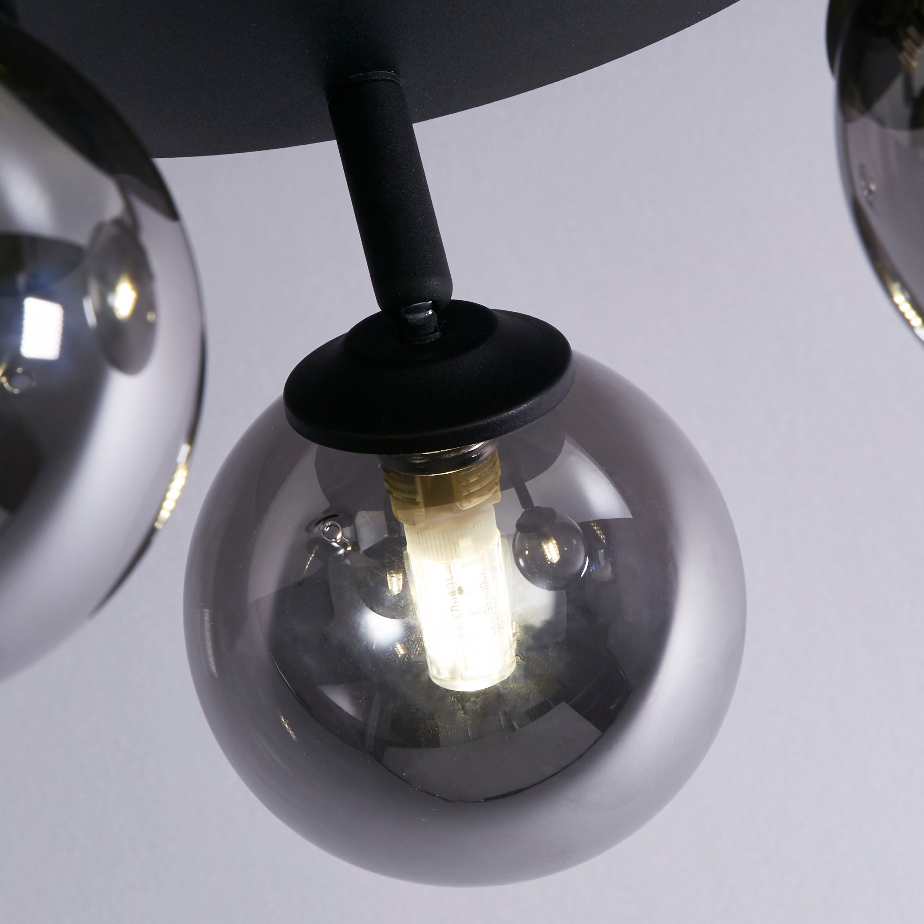 Searchlight Crosby 3 Light Black Semi-Flush - Smoked Glass Shades