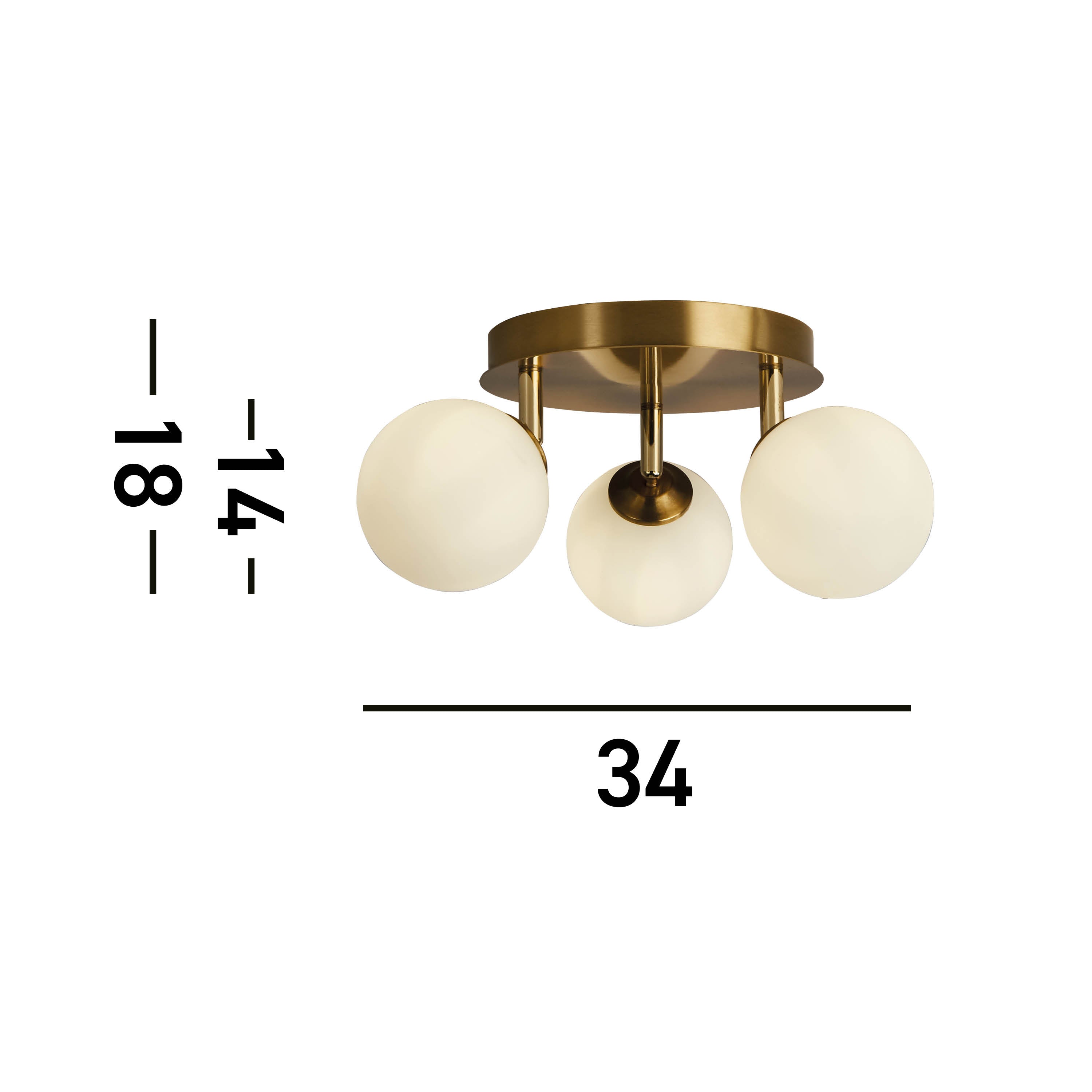 Searchlight Crosby Gold 3 Light Semi-Flush - Opal Glass Shades