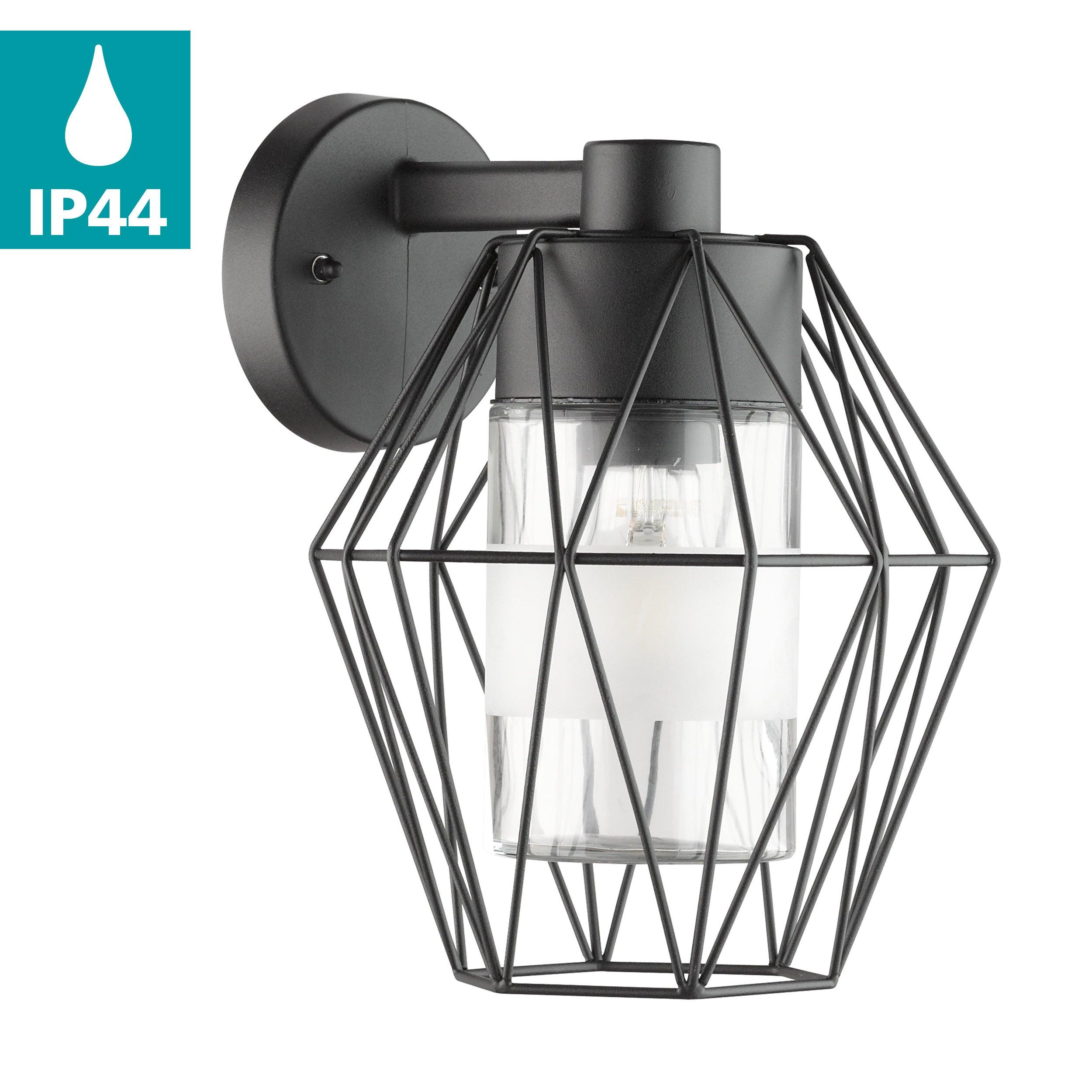 eglo canove black lantern style metal wire outdoor wall light ip55 kitchen lighting 