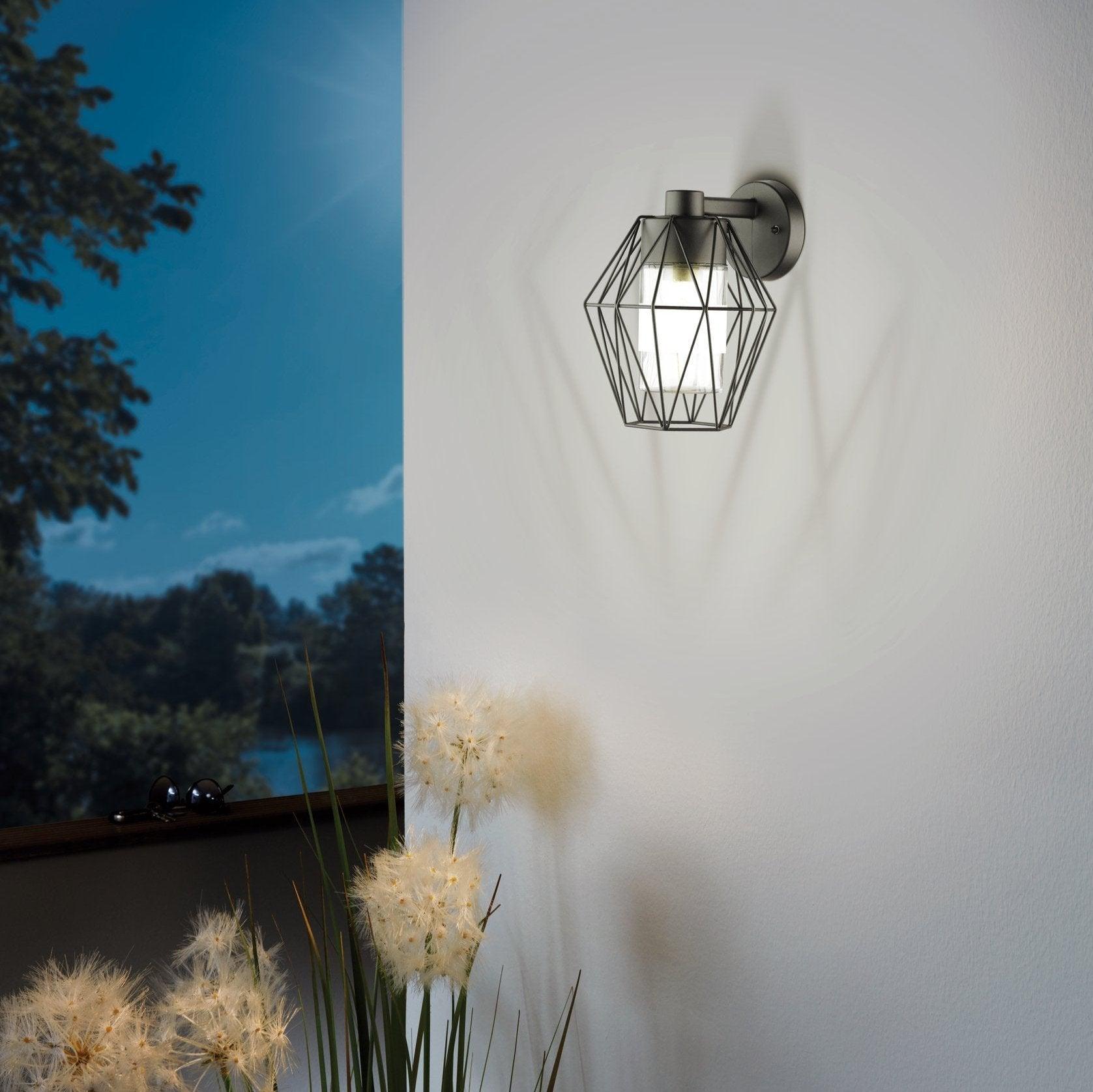 eglo canove black lantern style metal wire outdoor wall light ip55