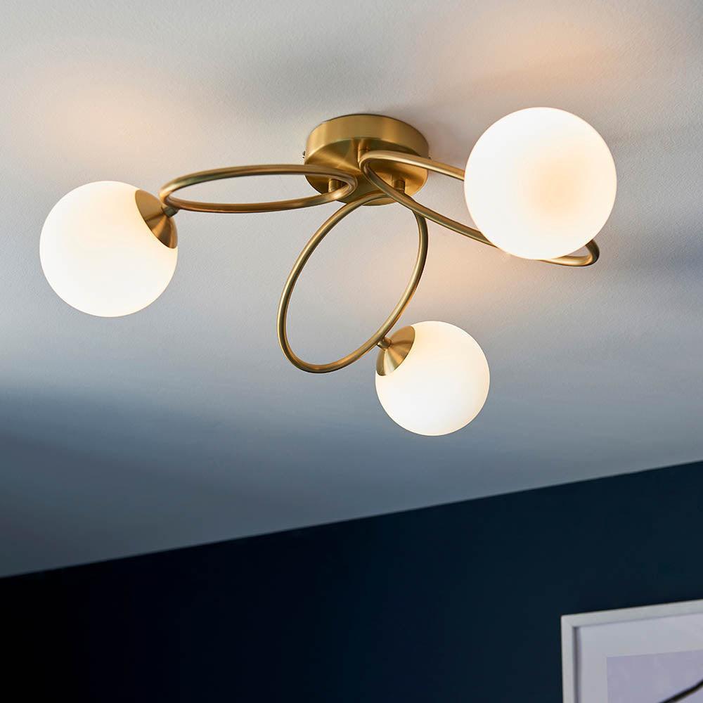 Endon Ellipse 3 Light Brass Finish Semi Flush Ceiling Light-warehouse-180926
