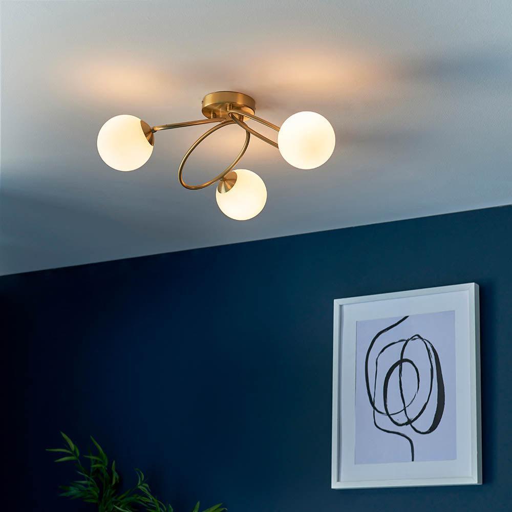 Endon Ellipse 3 Light Brass Finish Semi Flush Ceiling Light-WAREHOUSE-40-100226