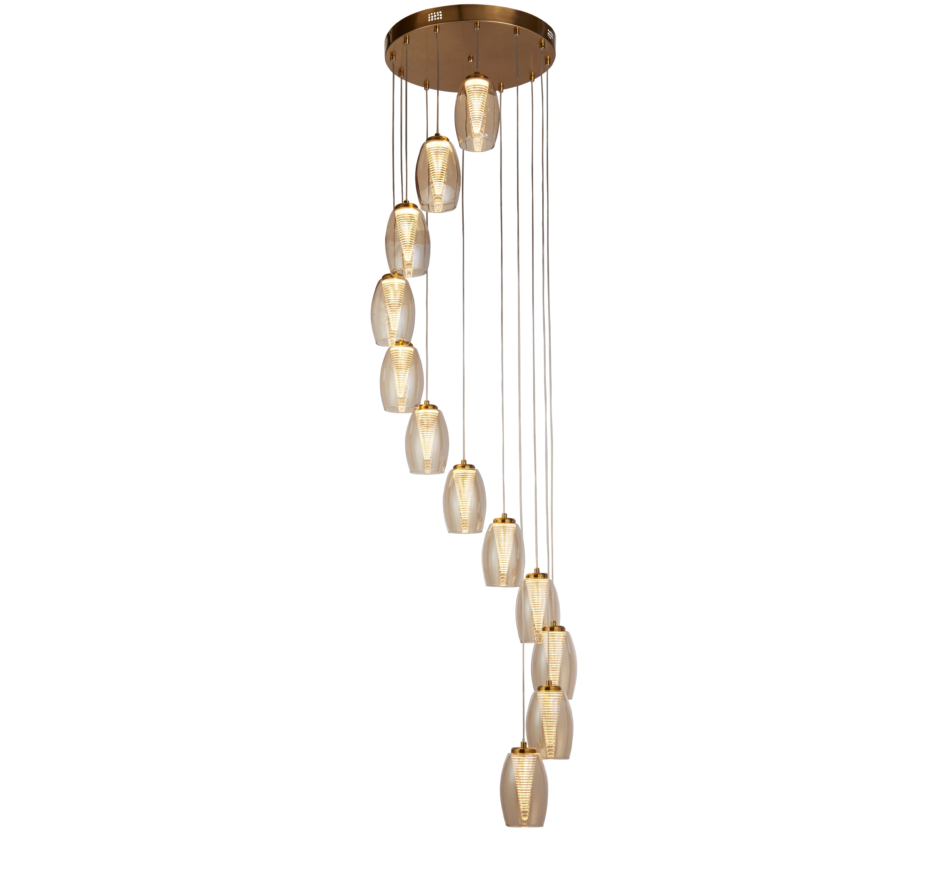 Searchlight Cyclone LED Bronze Multi-Drop 12 Light Pendant - Champagne Glass Shades