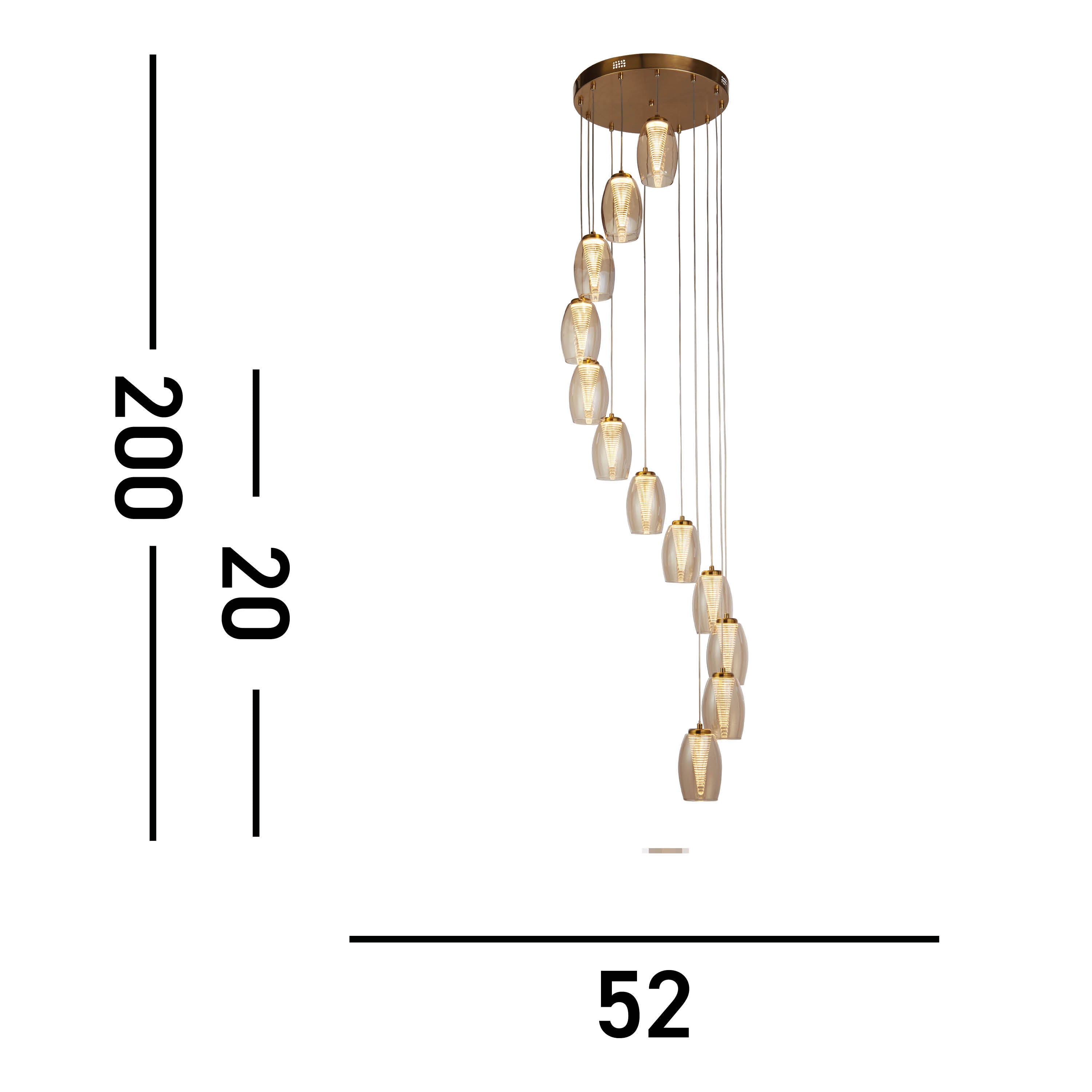 Searchlight Cyclone LED Bronze Multi-Drop 12 Light Pendant - Champagne Glass Shades