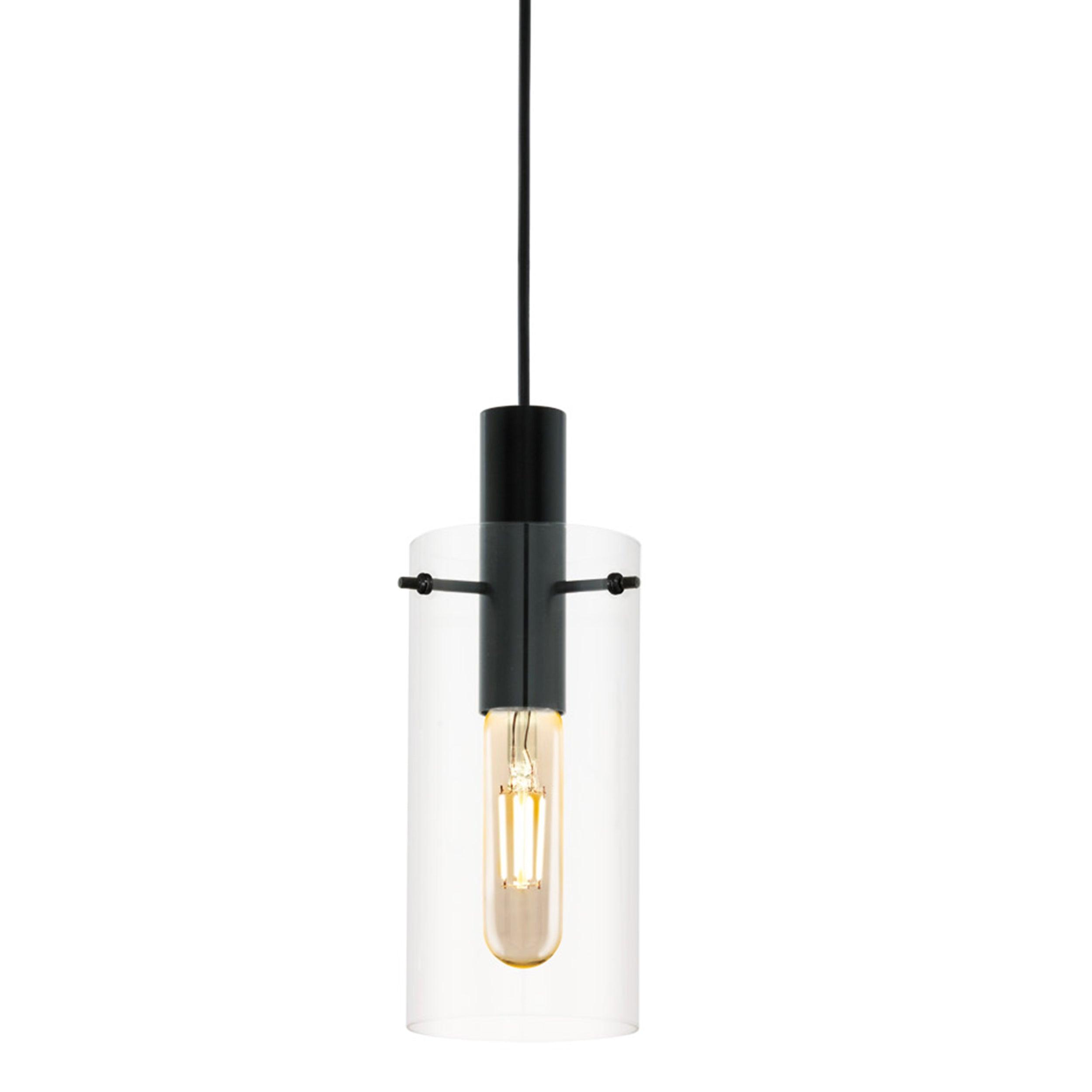 eglo montefino black clear glass cylinder ceiling pendant living room close up