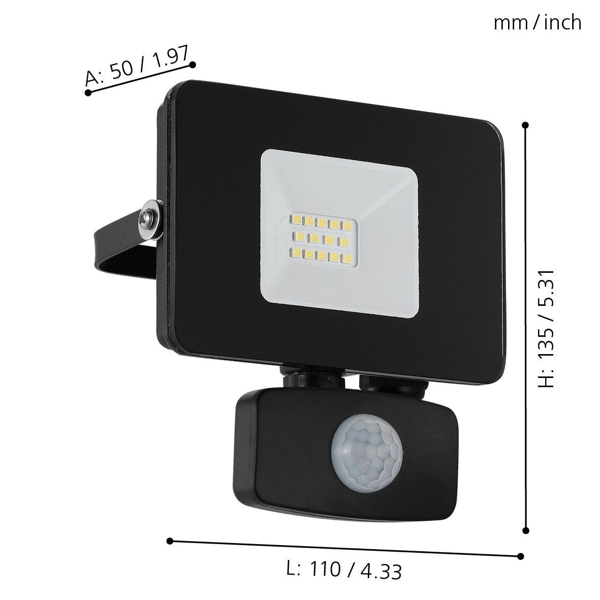 eglo faedo 3 ip44 outdoor led black pir flood light 10w living room close up