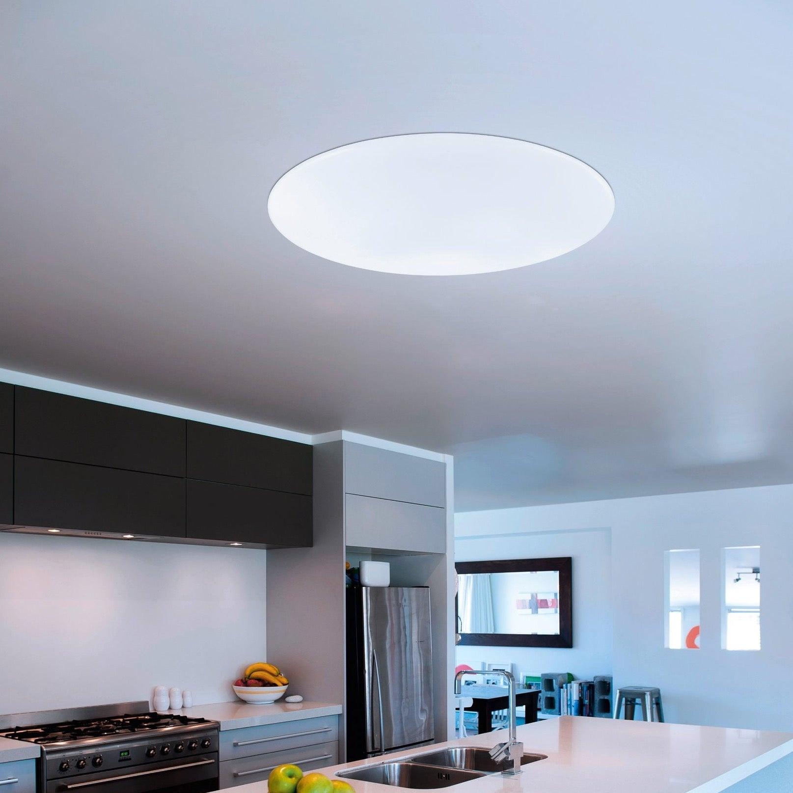 eglo giron flush 57cm led white ceiling light remote control living room close up