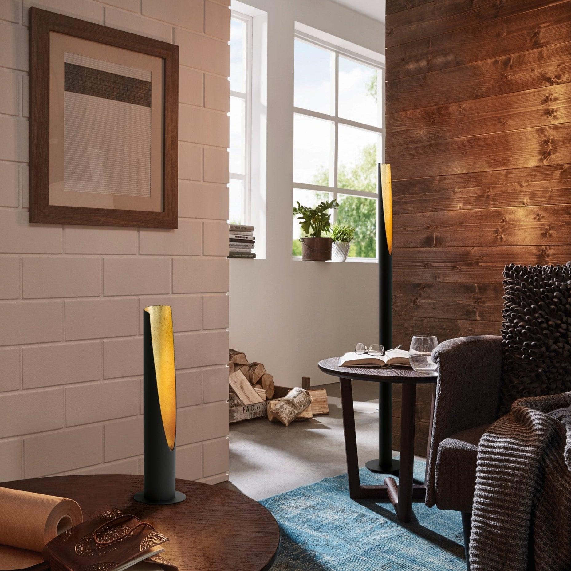 eglo barbotto tube shaped black gold led table lamp