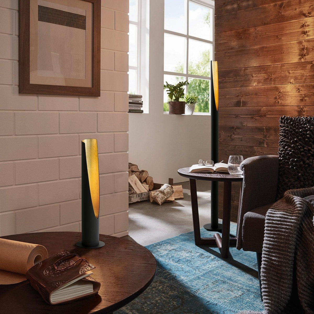 Eglo Barbotto Black & Gold Linear Floor Lamp-warehouse-091026
